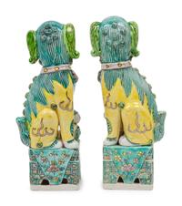 A Pair of Chinese Porcelain Guardian Lions