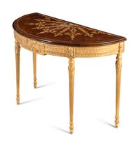 An Adam Style Giltwood, Burlwood and Marquetry Console Table