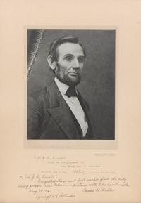LINCOLN, Abraham (1809-1865). GERMAN, C. S., photographer, after. Photograph portrait, 20th-century reprint from the original 1861 glass negative. Springfield, IL: Herbert Georg Studio, [ca 1941?].