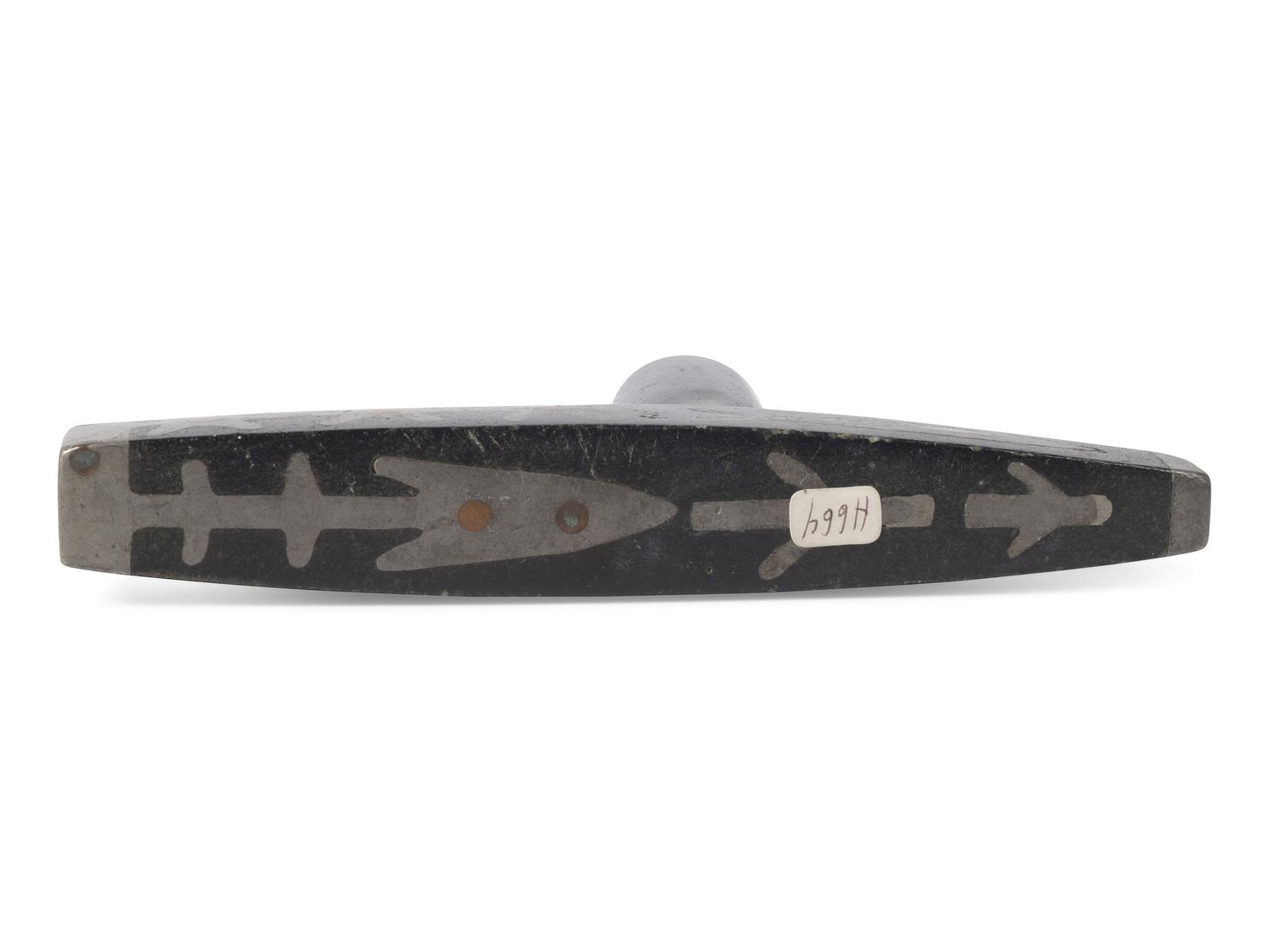 Great Lakes Steatite Pipe Bowl, with Catlinite and Lead Inlay
