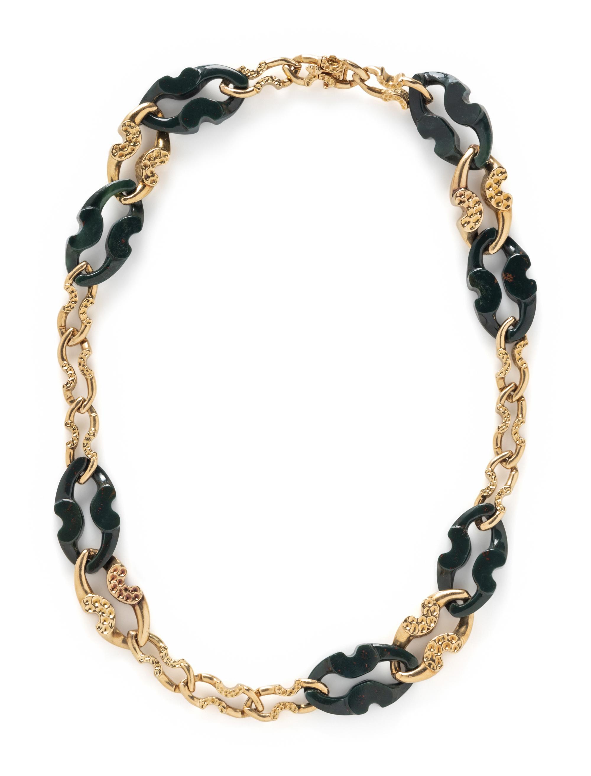 M. GÉRARD, YELLOW GOLD AND BLOODSTONE NECKLACE AND BRACELET