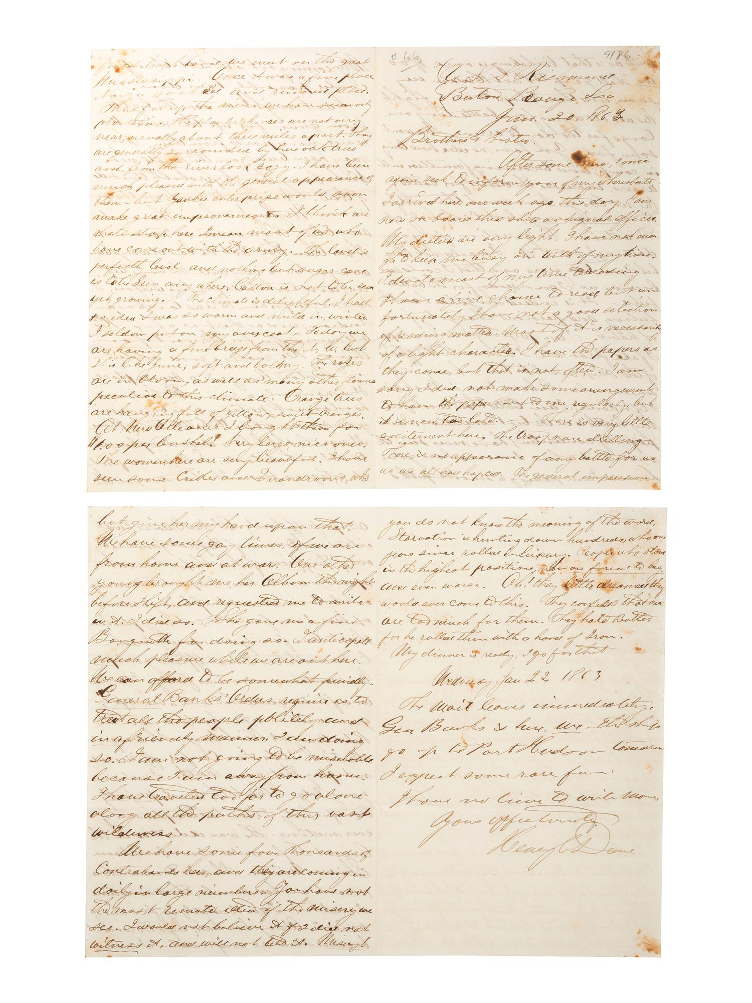 [CIVIL WAR - NAVY]. A group of 2 documents related to the Battle of Baton Rouge and its aftermath, comprising:
