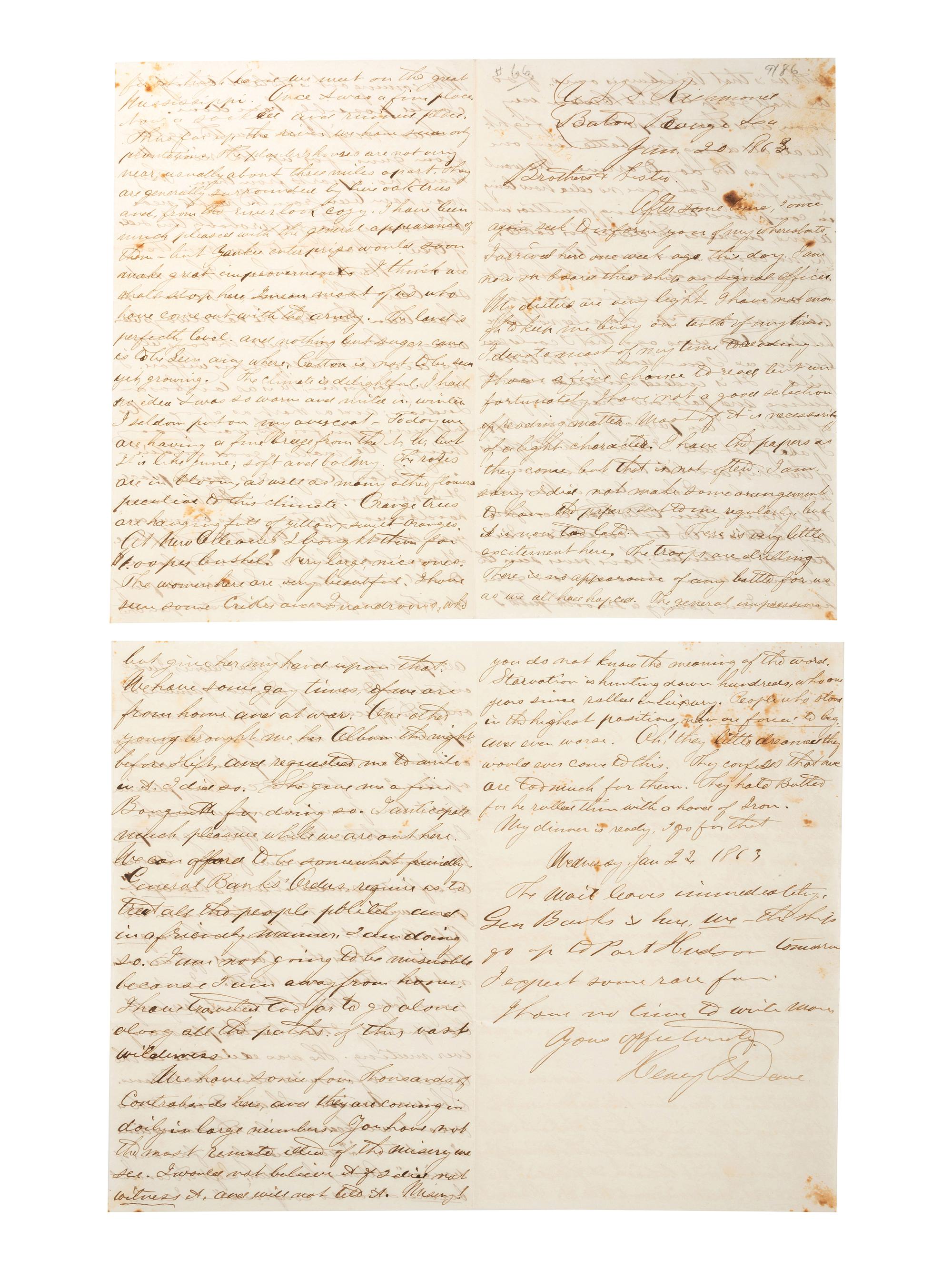 [CIVIL WAR - NAVY]. A group of 2 documents related to the Battle of Baton Rouge and its aftermath, comprising: