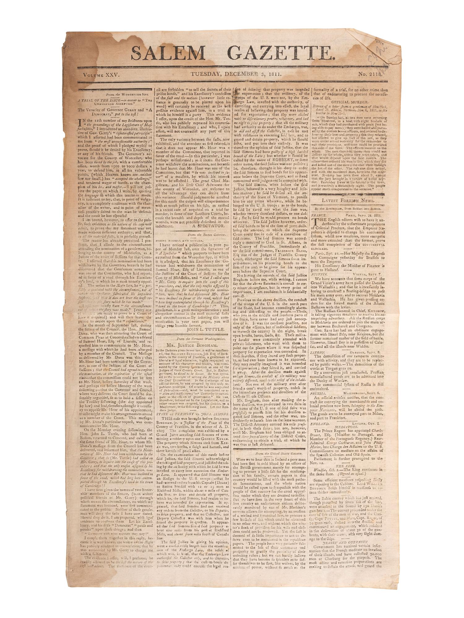 [HARRISON, William Henry - BATTLE OF TIPPECANOE]. [MADISON, James].