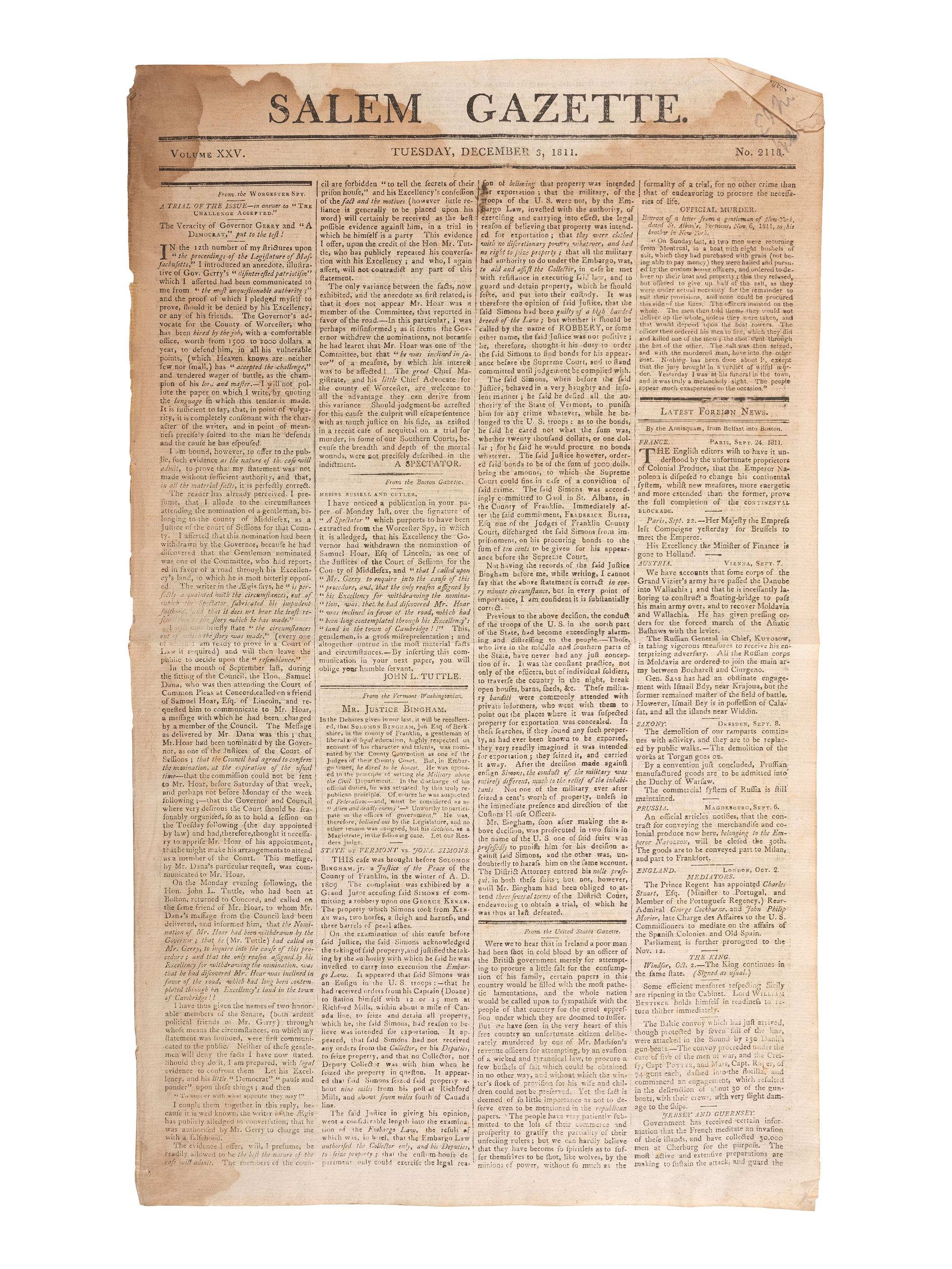[HARRISON, William Henry - BATTLE OF TIPPECANOE]. [MADISON, James].