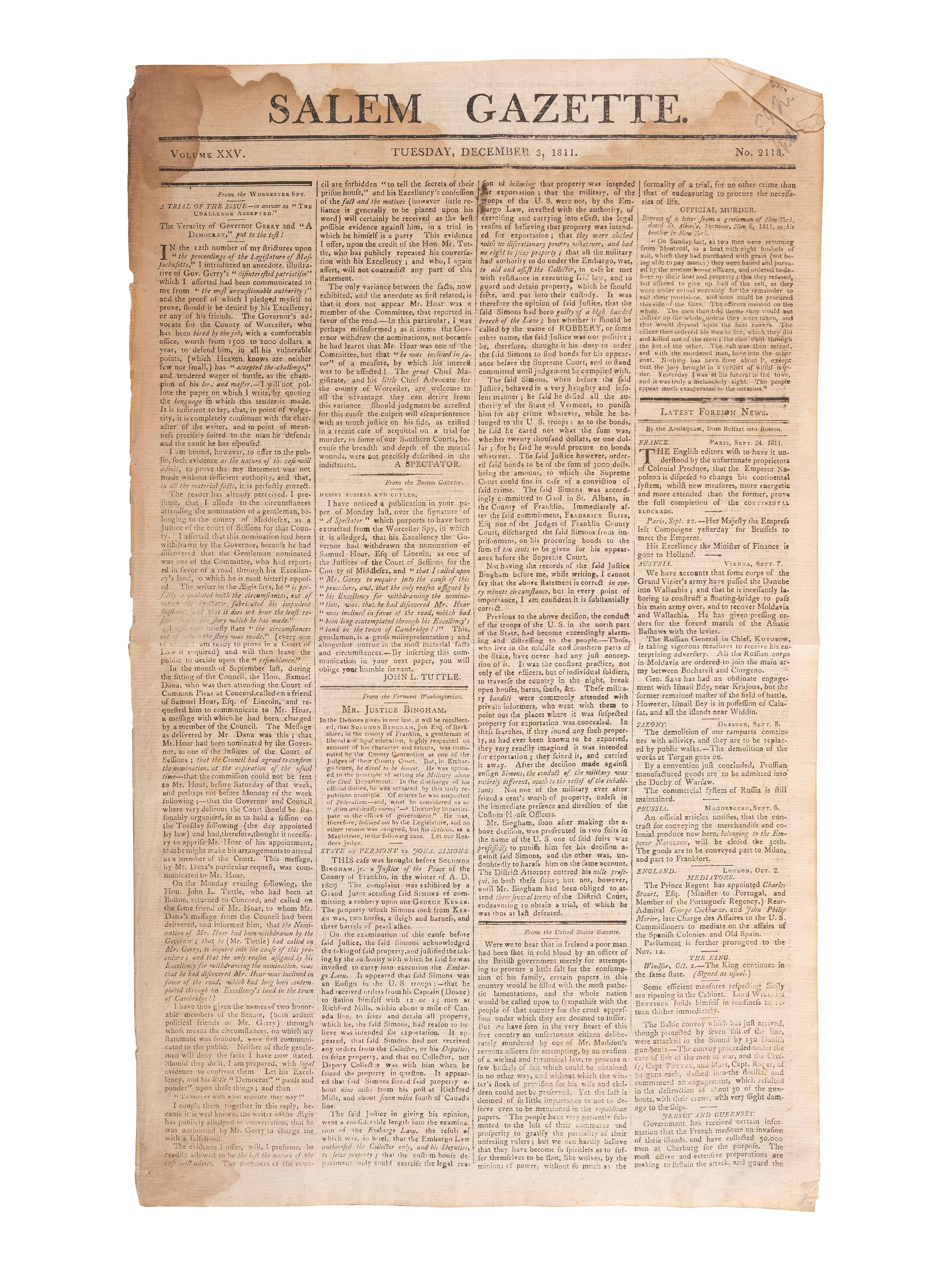 [HARRISON, William Henry - BATTLE OF TIPPECANOE]. [MADISON, James].
