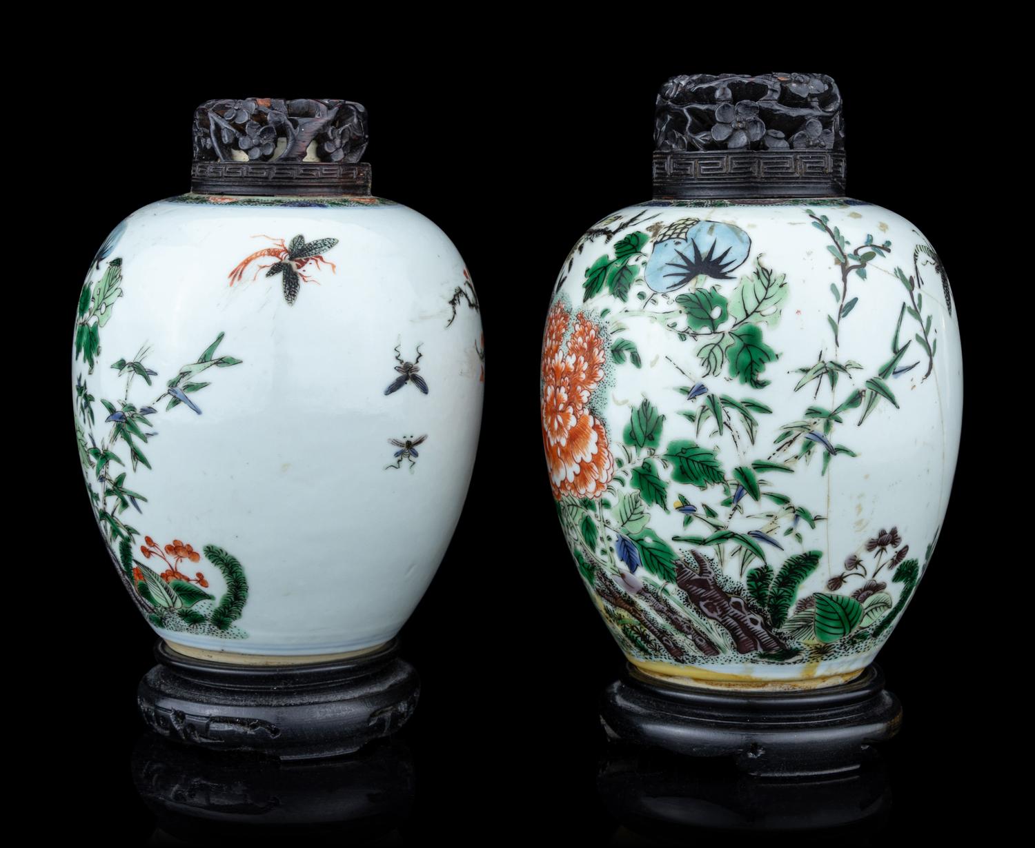 A Pair of Famille Verte Porcelain Jars