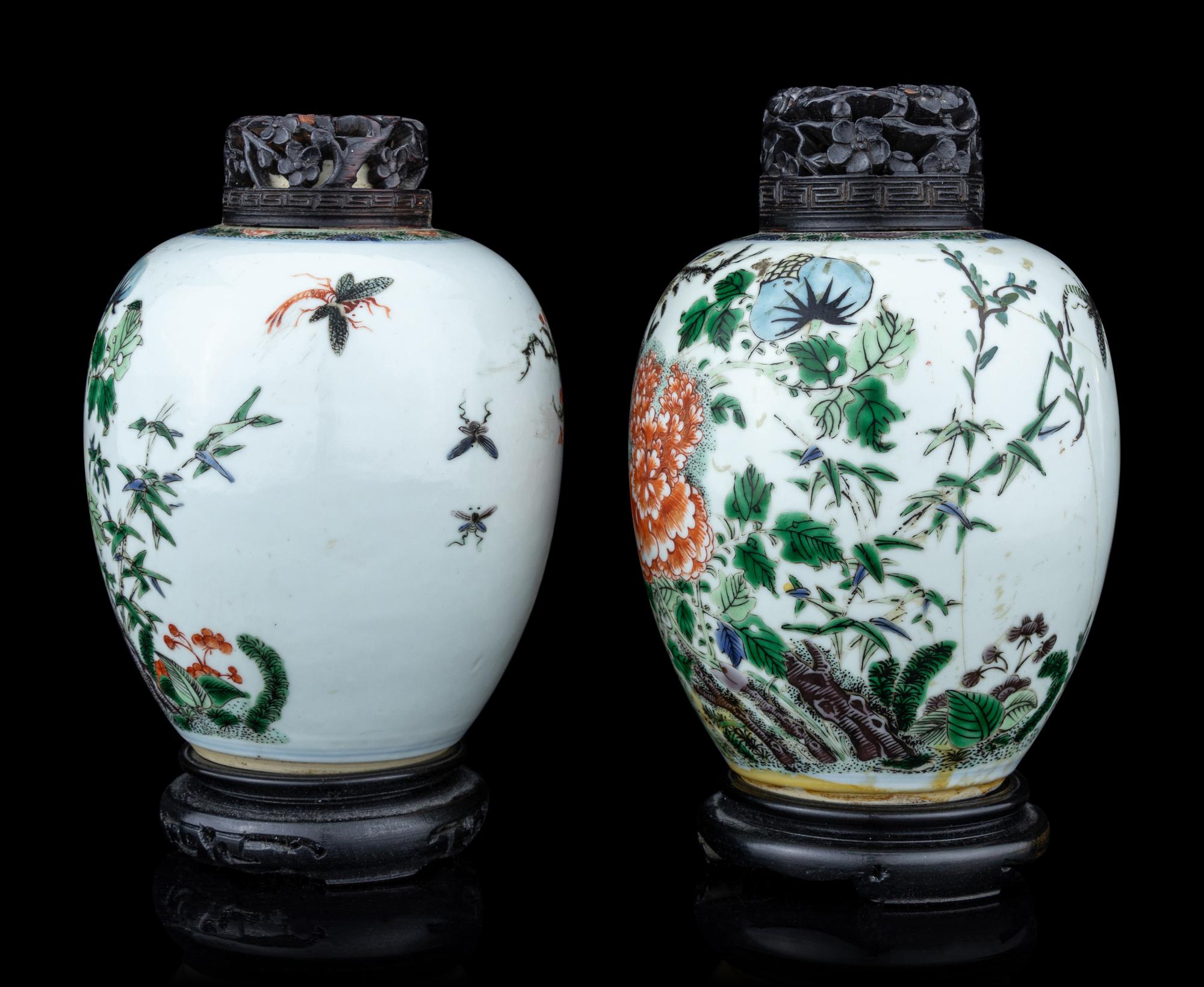 A Pair of Famille Verte Porcelain Jars