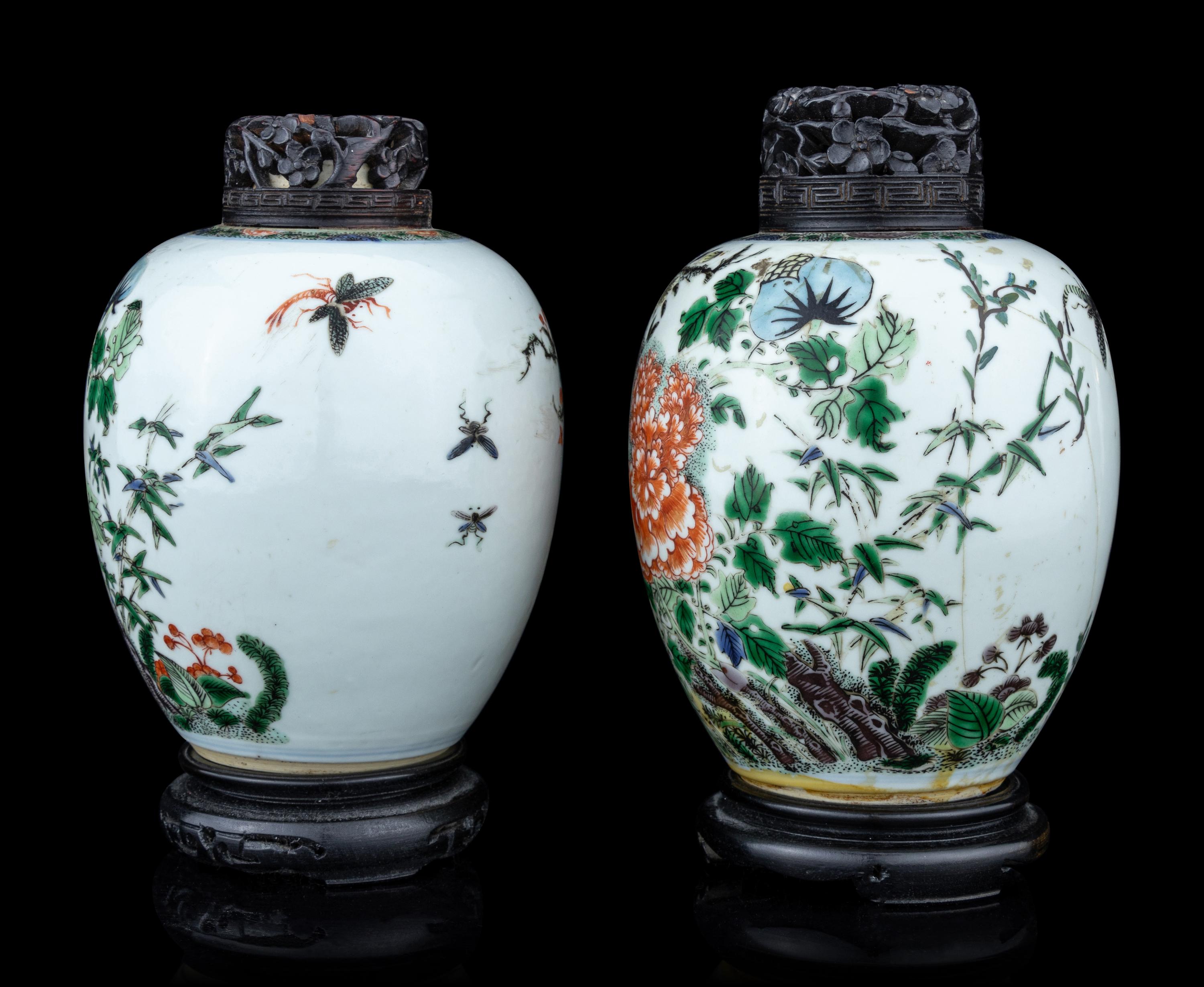 A Pair of Famille Verte Porcelain Jars