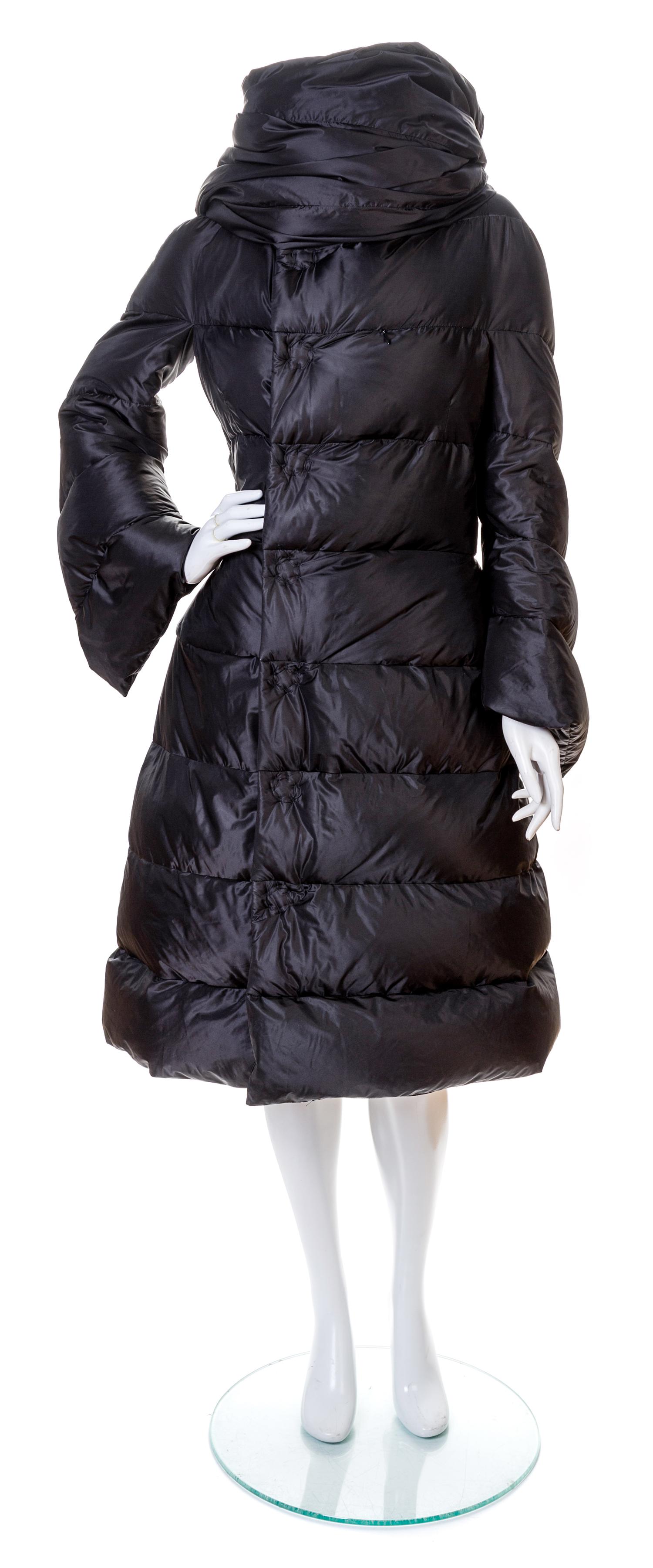 A Junya Wantanabe Black Puffer Coat, Coat size M; Scarf 75" x 12".