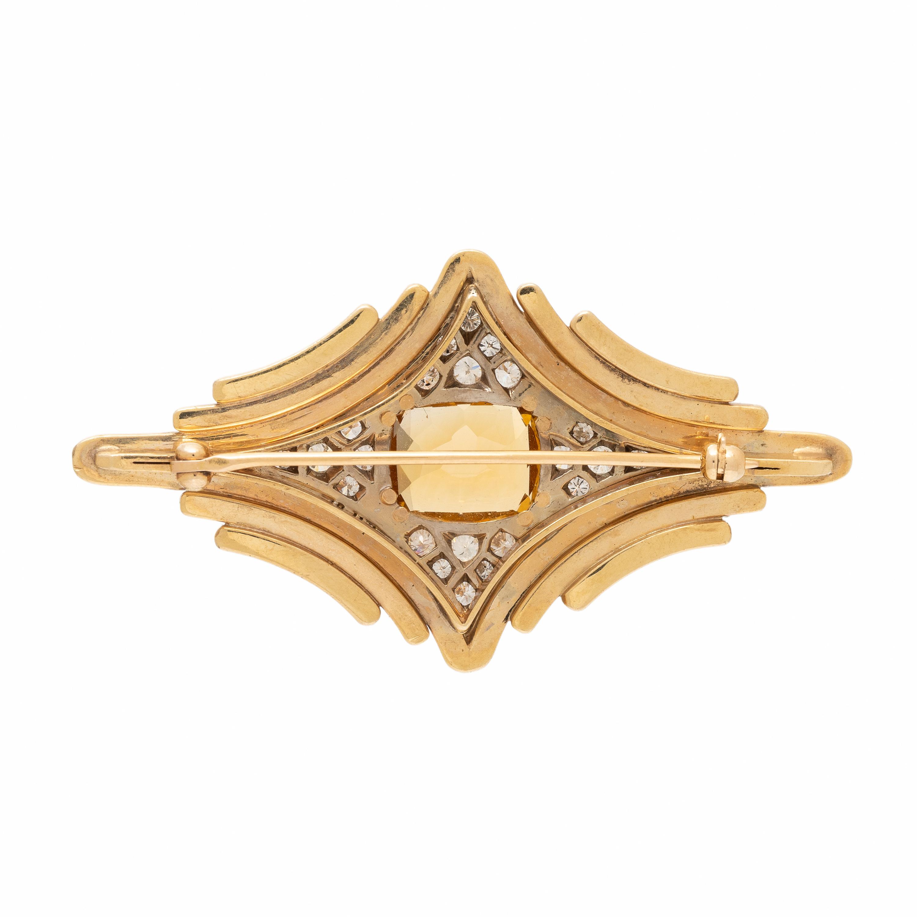 Citrine, Diamond, and Yellow Gold Brooch