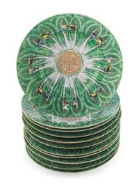 A Group of Eleven Chinese Export Porcelain Cabbage Leaf Plates