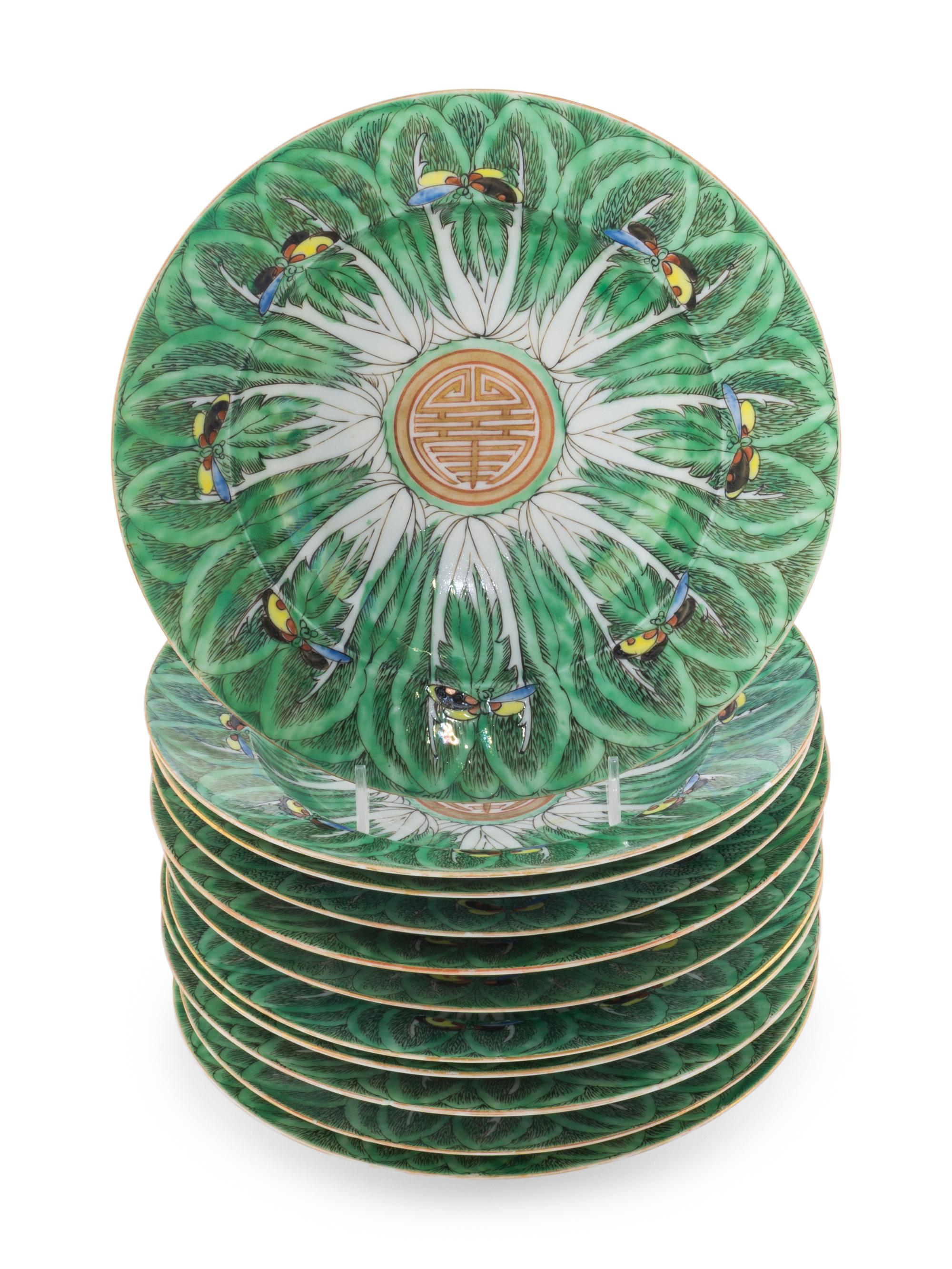 A Group of Eleven Chinese Export Porcelain Cabbage Leaf Plates