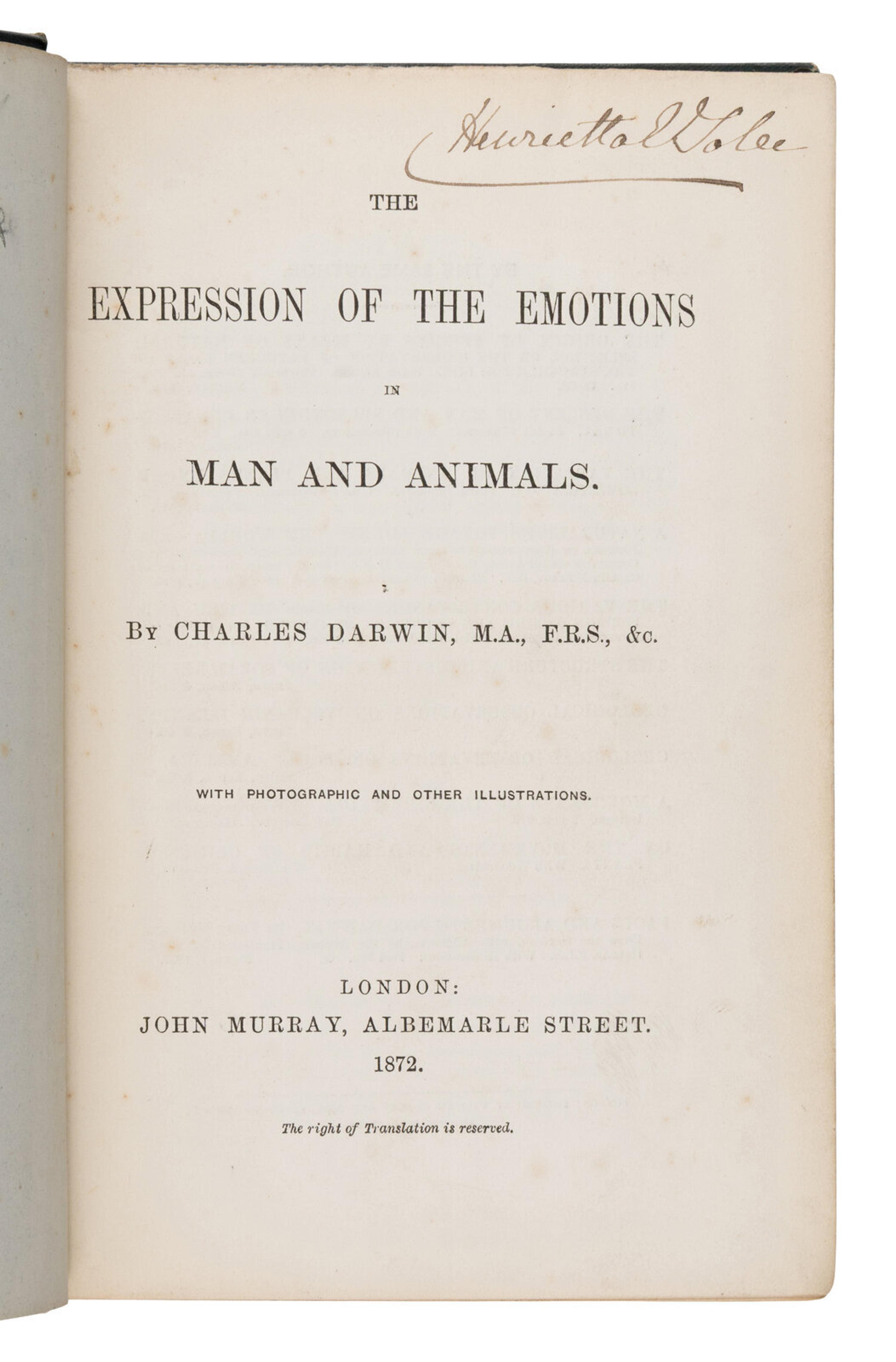 Darwin, Charles (1809-1882. The Expression of the Emotions in Man and Animals . London: John Murray, 1872.