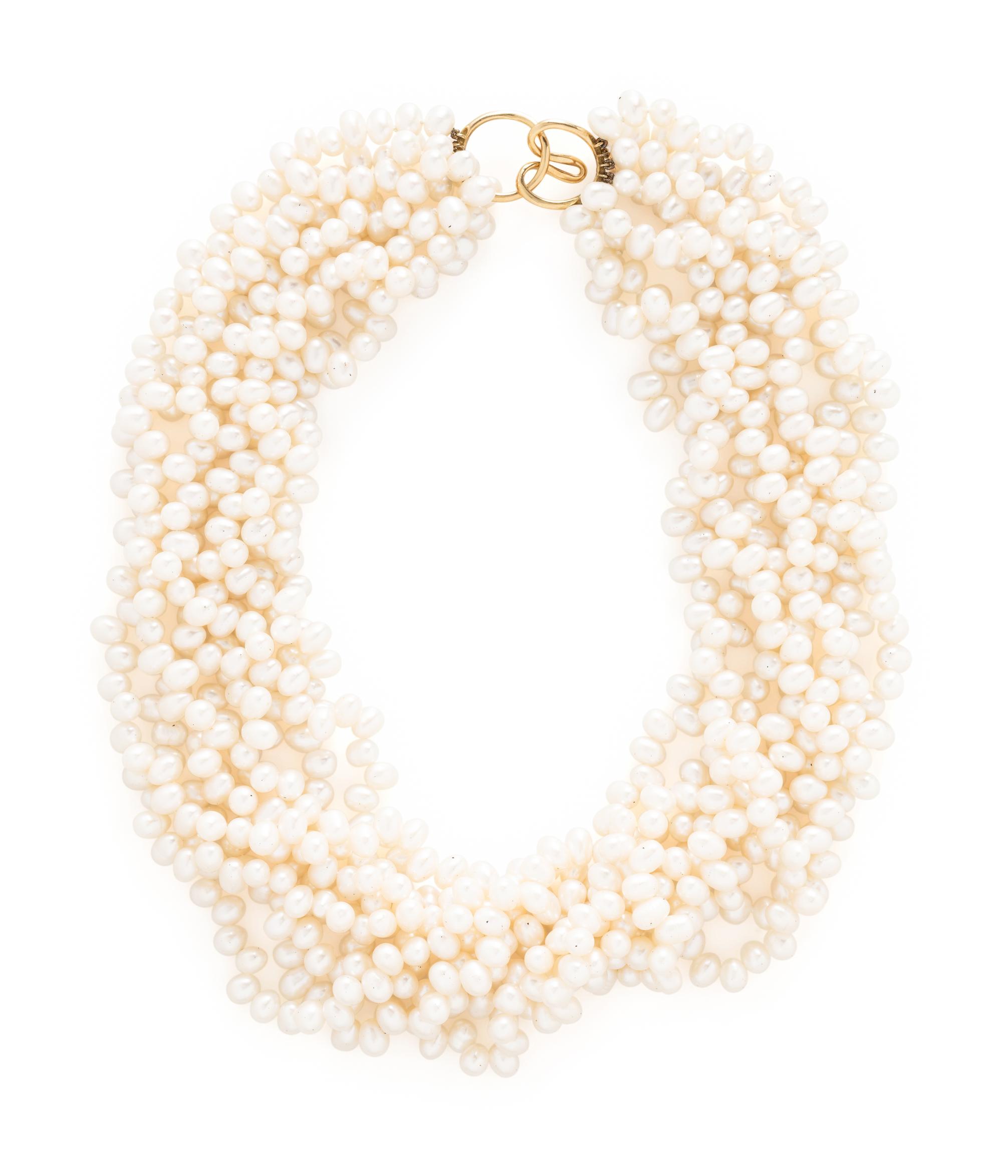 YELLOW GOLD AND CULTURED PEARL TORSADE NECKLACE