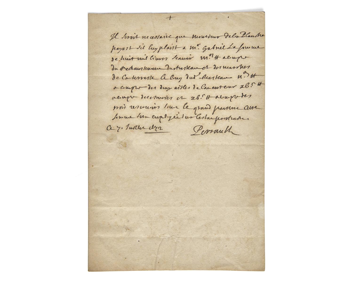 Perrault, Charles. Autograph Note, signed