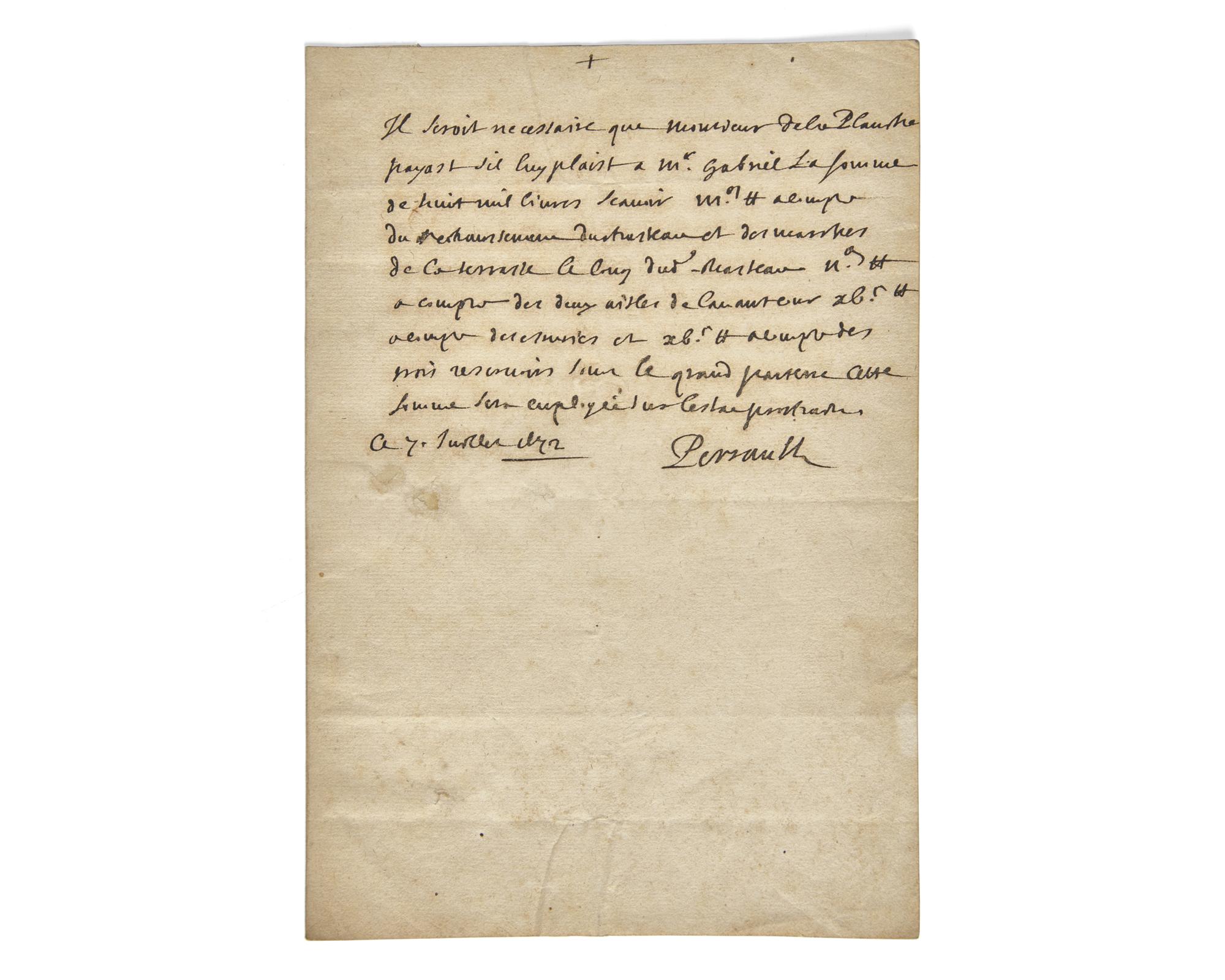 Perrault, Charles. Autograph Note, signed