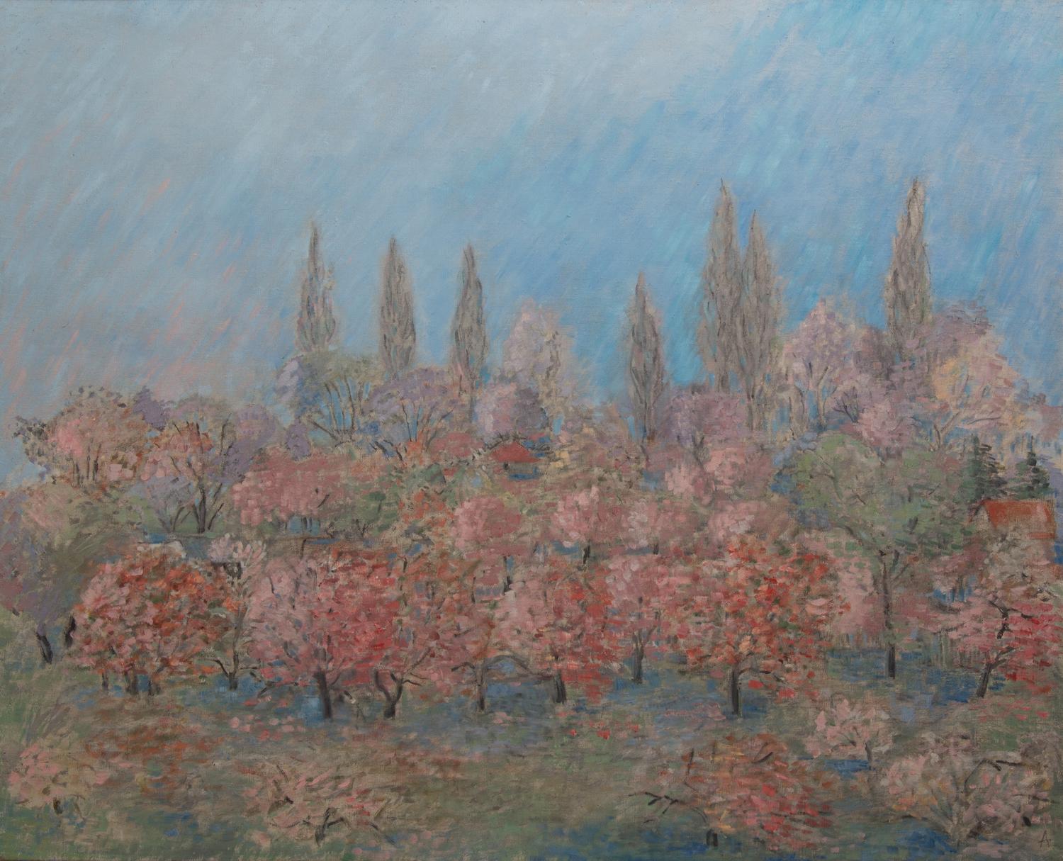 Virgil Almasanu, (Romanian, 20th century), A Landscape of Poplars
