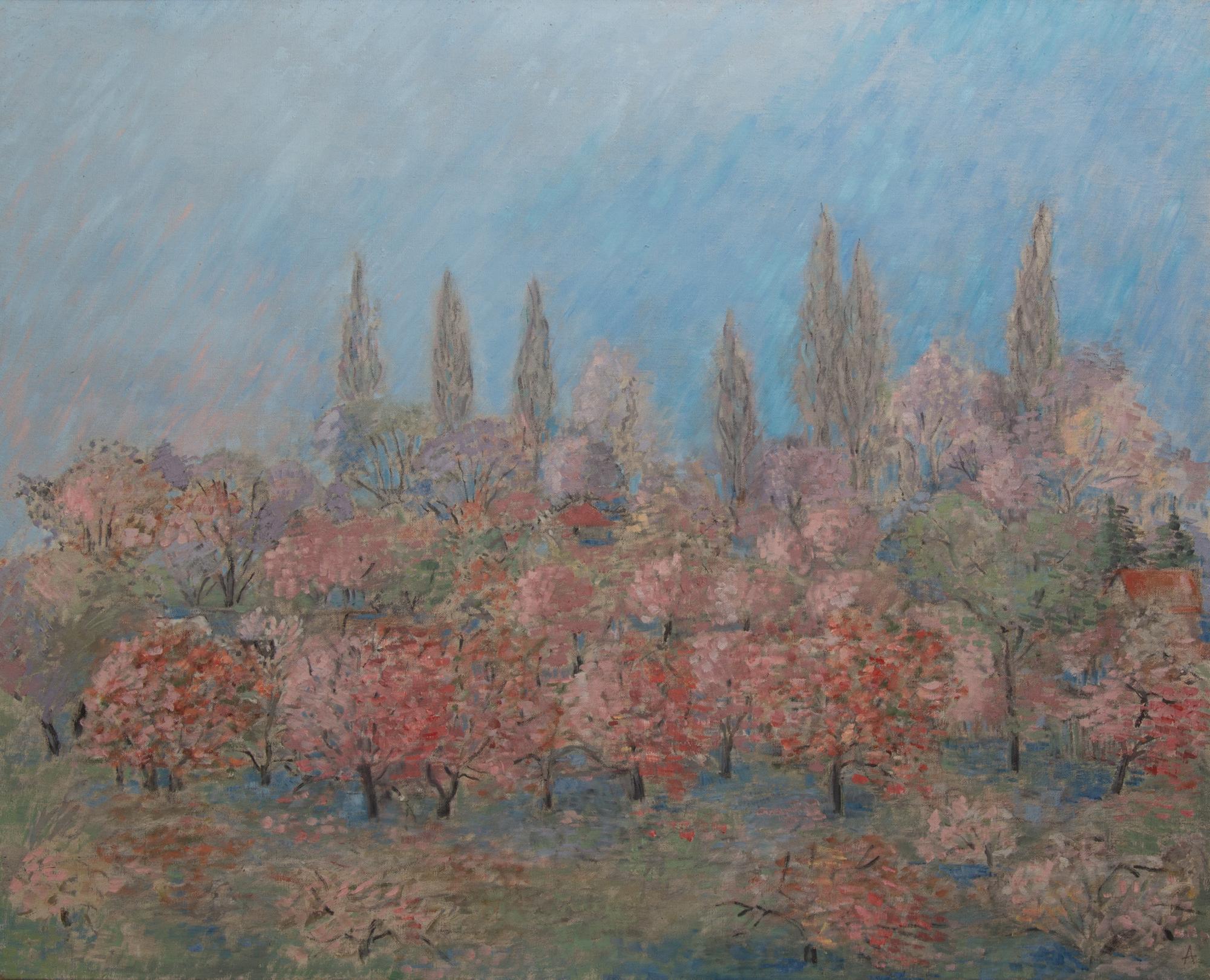 Virgil Almasanu, (Romanian, 20th century), A Landscape of Poplars
