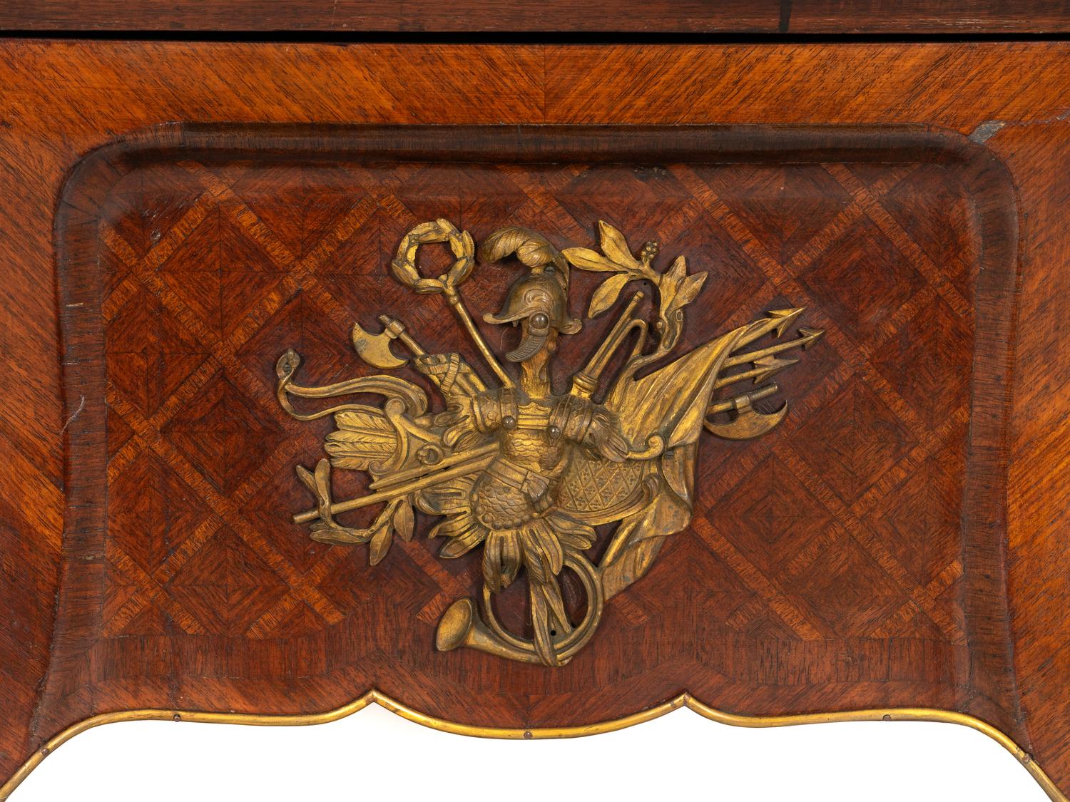 A Fine Louis XV Style Grazioli and Gaudenzi Gilt Bronze Mounted Parquetry Bureau en Pente