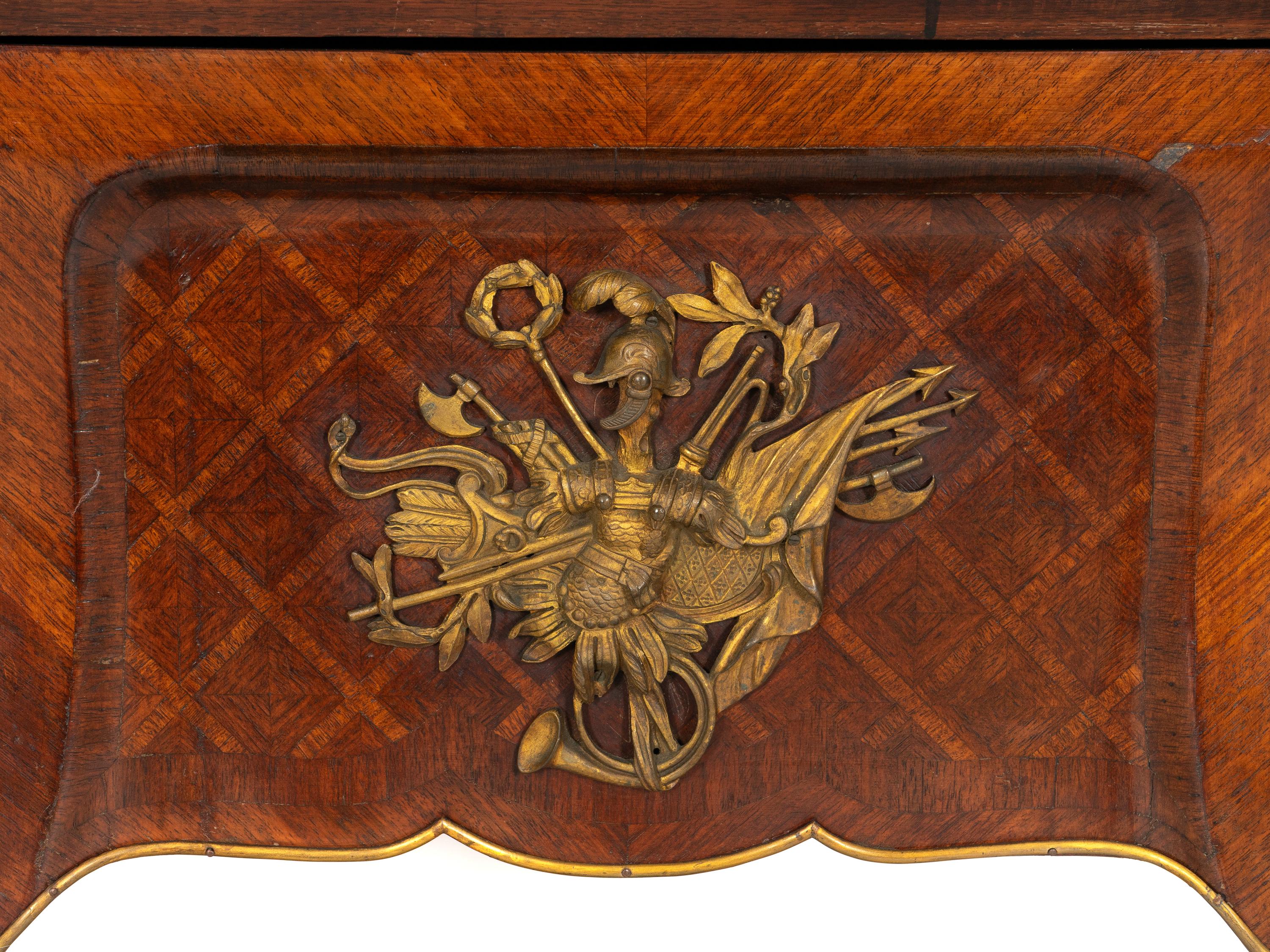 A Fine Louis XV Style Grazioli and Gaudenzi Gilt Bronze Mounted Parquetry Bureau en Pente