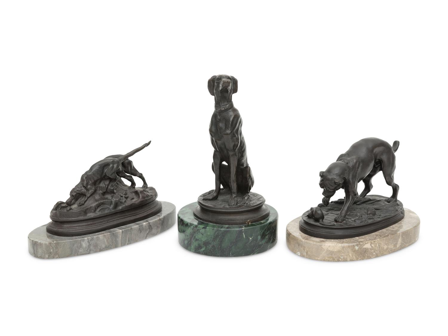 A Trio of Canine Bronze Figures After Antoine Louis-Barye (French, 1795-1875)