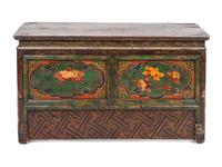 A Tibetan Painted Wood Bench/Storage Cabinet — 19TH CENTURY