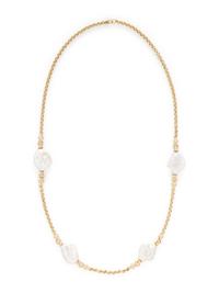 YELLOW GOLD, BAROQUE CULTURED PEARL, AND DIAMOND NECKLACE