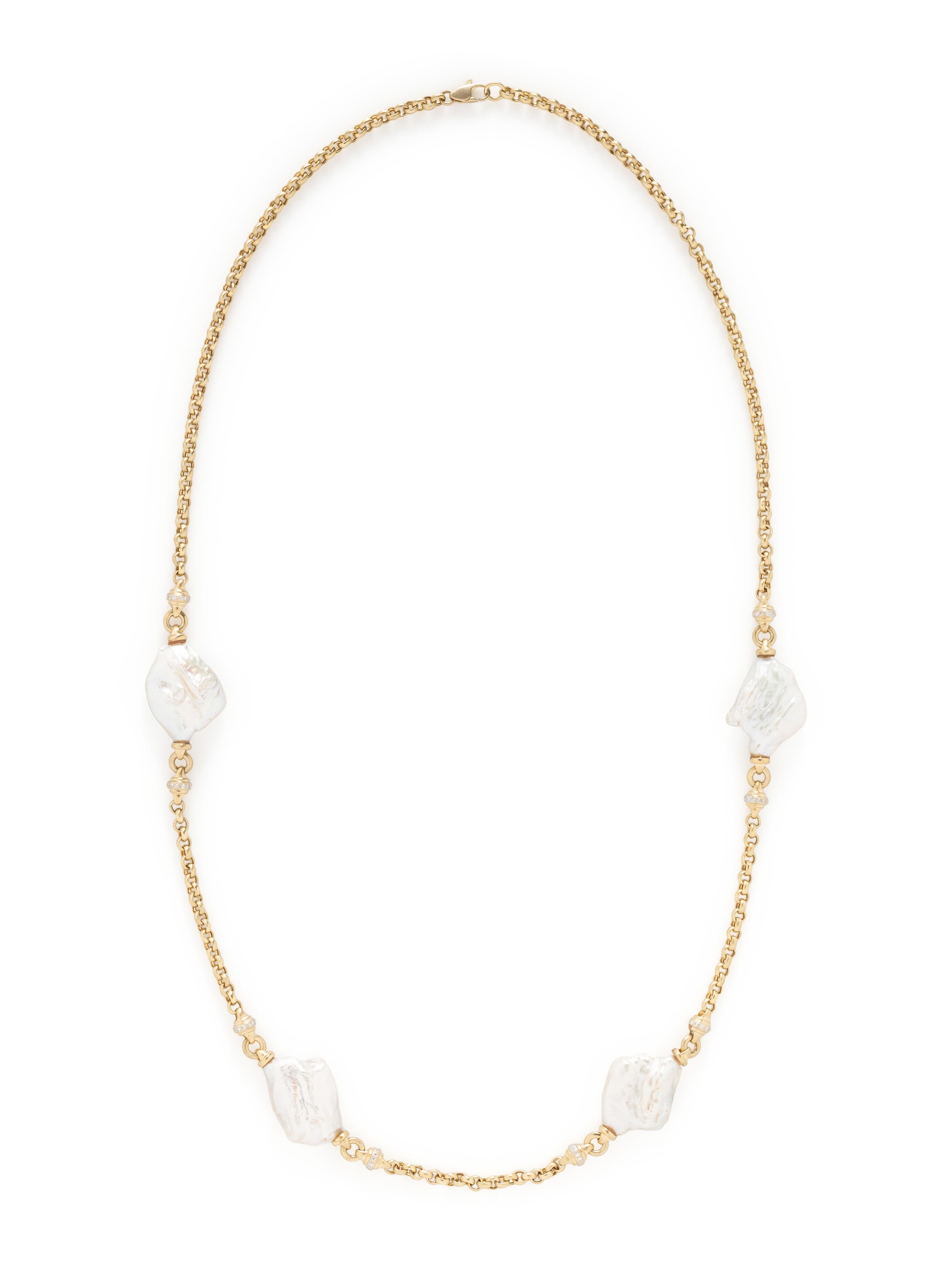 YELLOW GOLD, BAROQUE CULTURED PEARL, AND DIAMOND NECKLACE