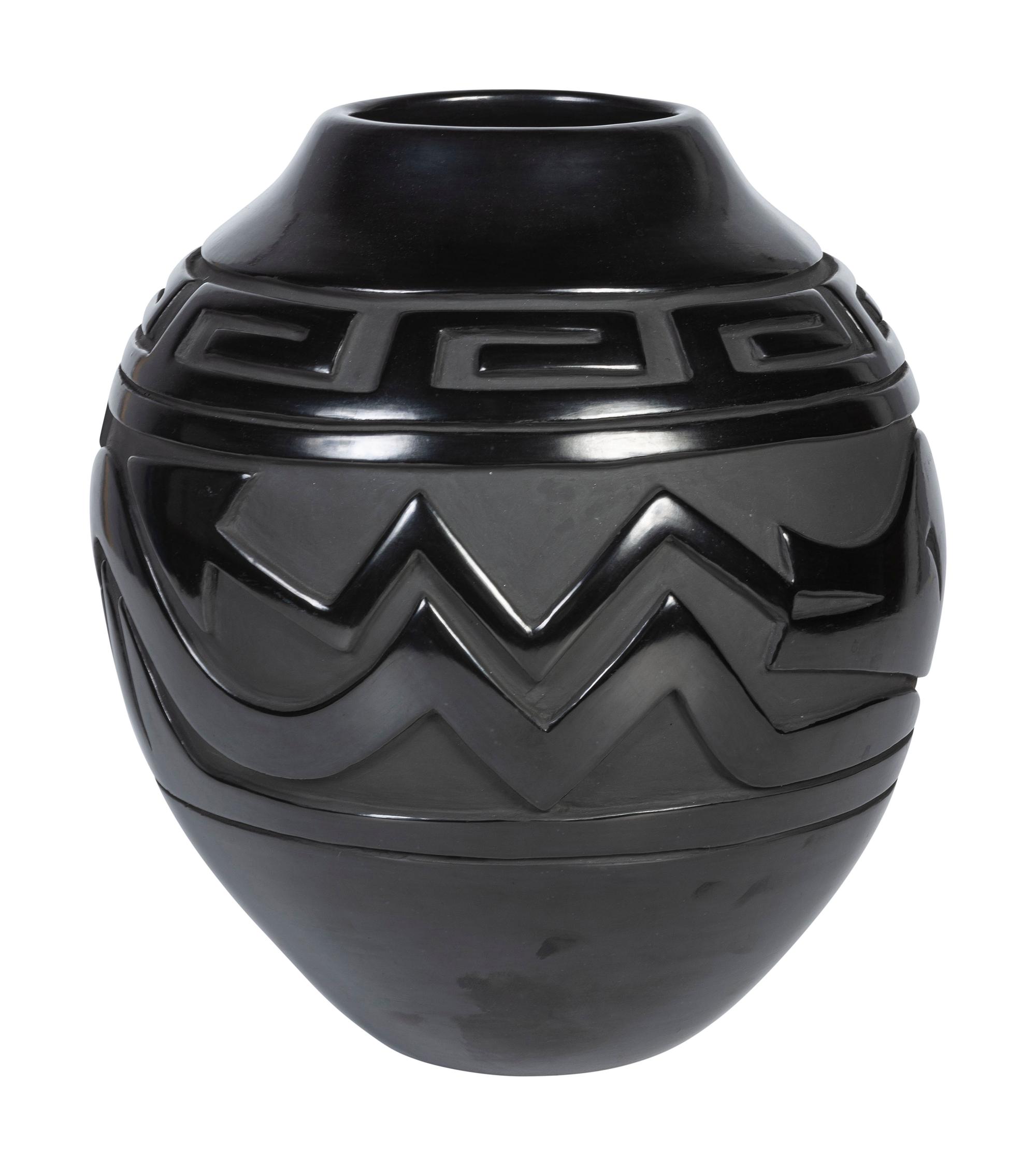 Award Winning Carved Blackware Pottery Jar