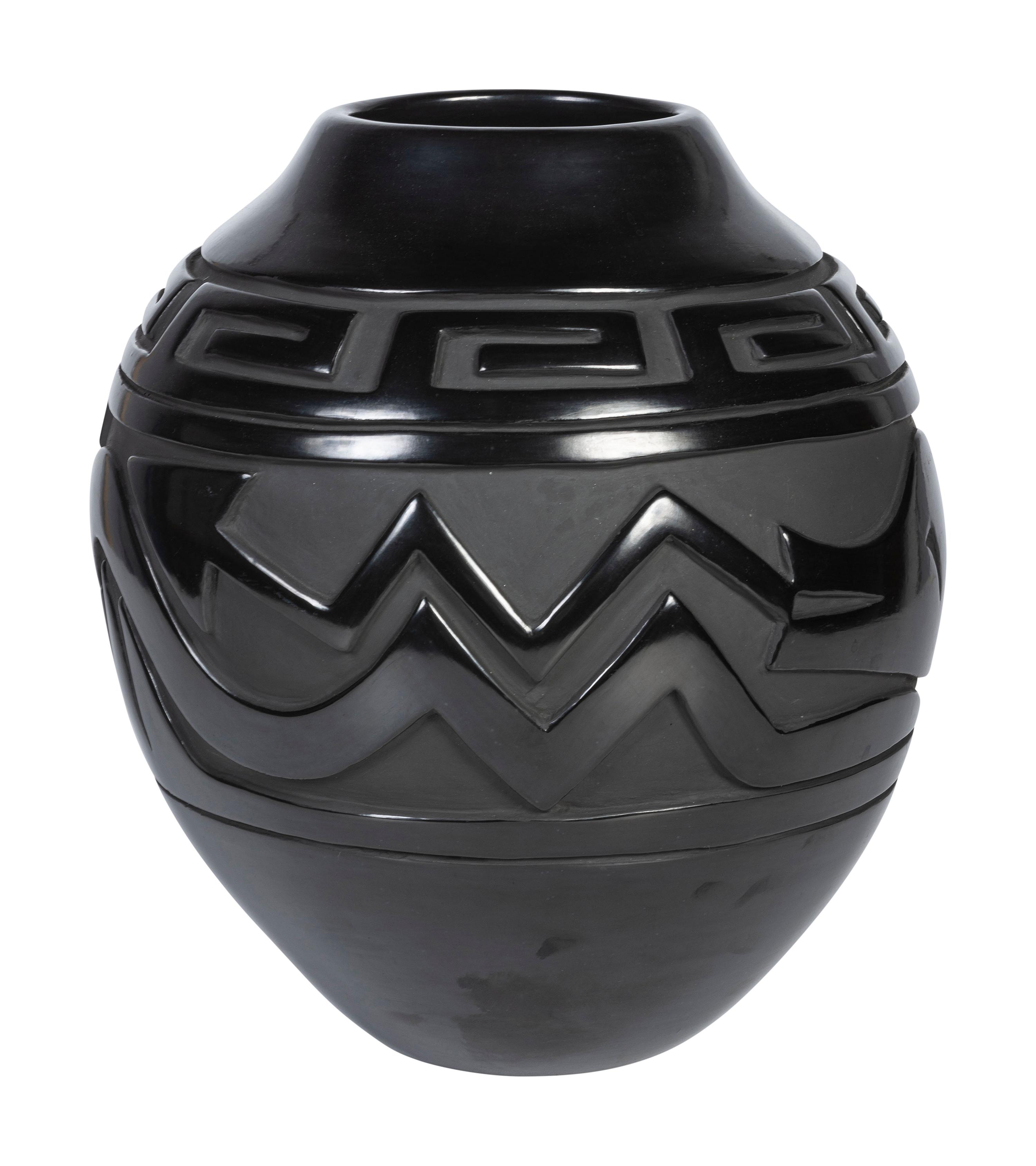 Award Winning Carved Blackware Pottery Jar