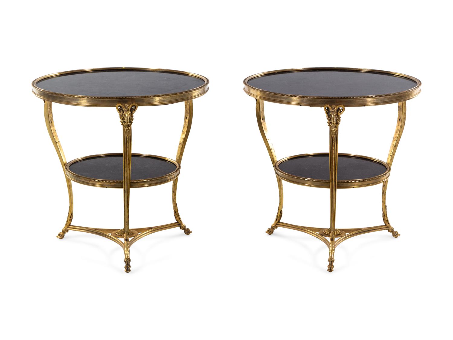 A Pair of Neoclassical Gilt Bronze Marble-Top Guéridons