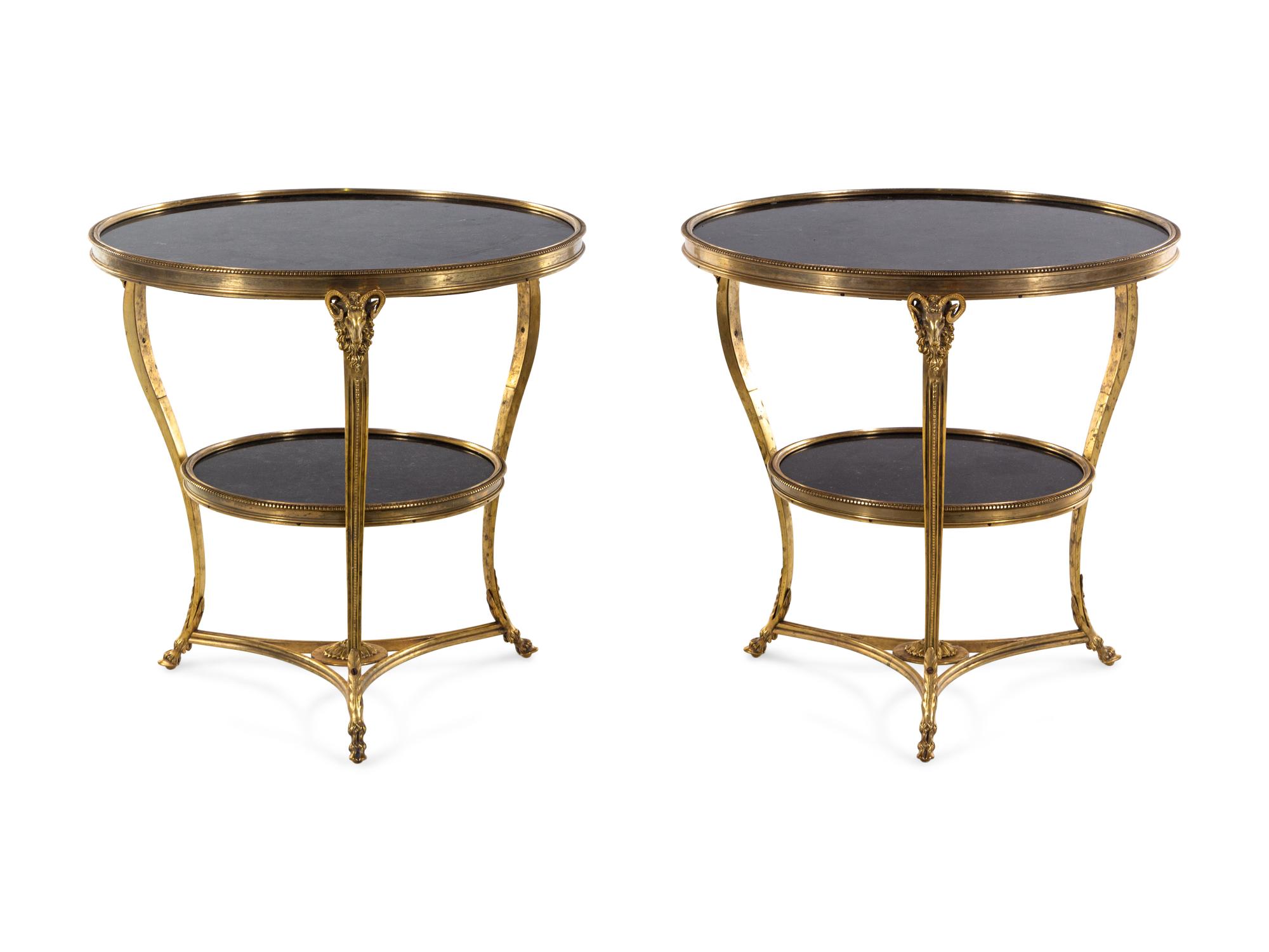 A Pair of Neoclassical Gilt Bronze Marble-Top Guéridons