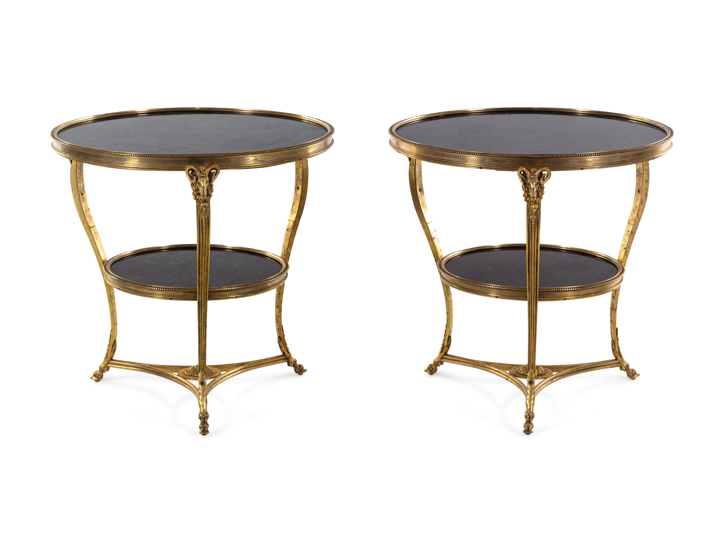 A Pair of Neoclassical Gilt Bronze Marble-Top Guéridons