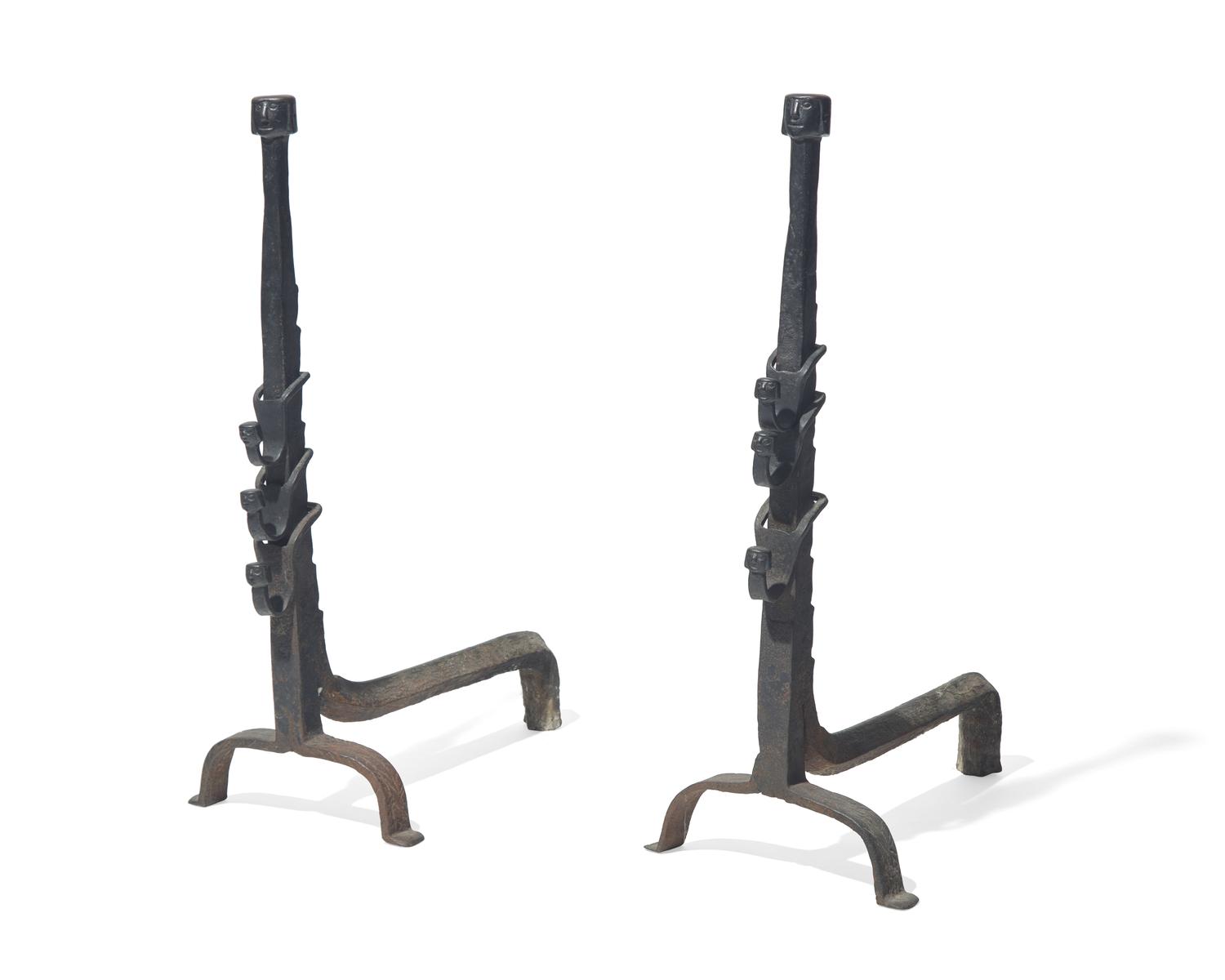 A Pair of Wrought Iron Andirons, Northern European, Probably 17th Century