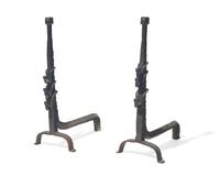 A Pair of Wrought Iron Andirons, Northern European, Probably 17th Century