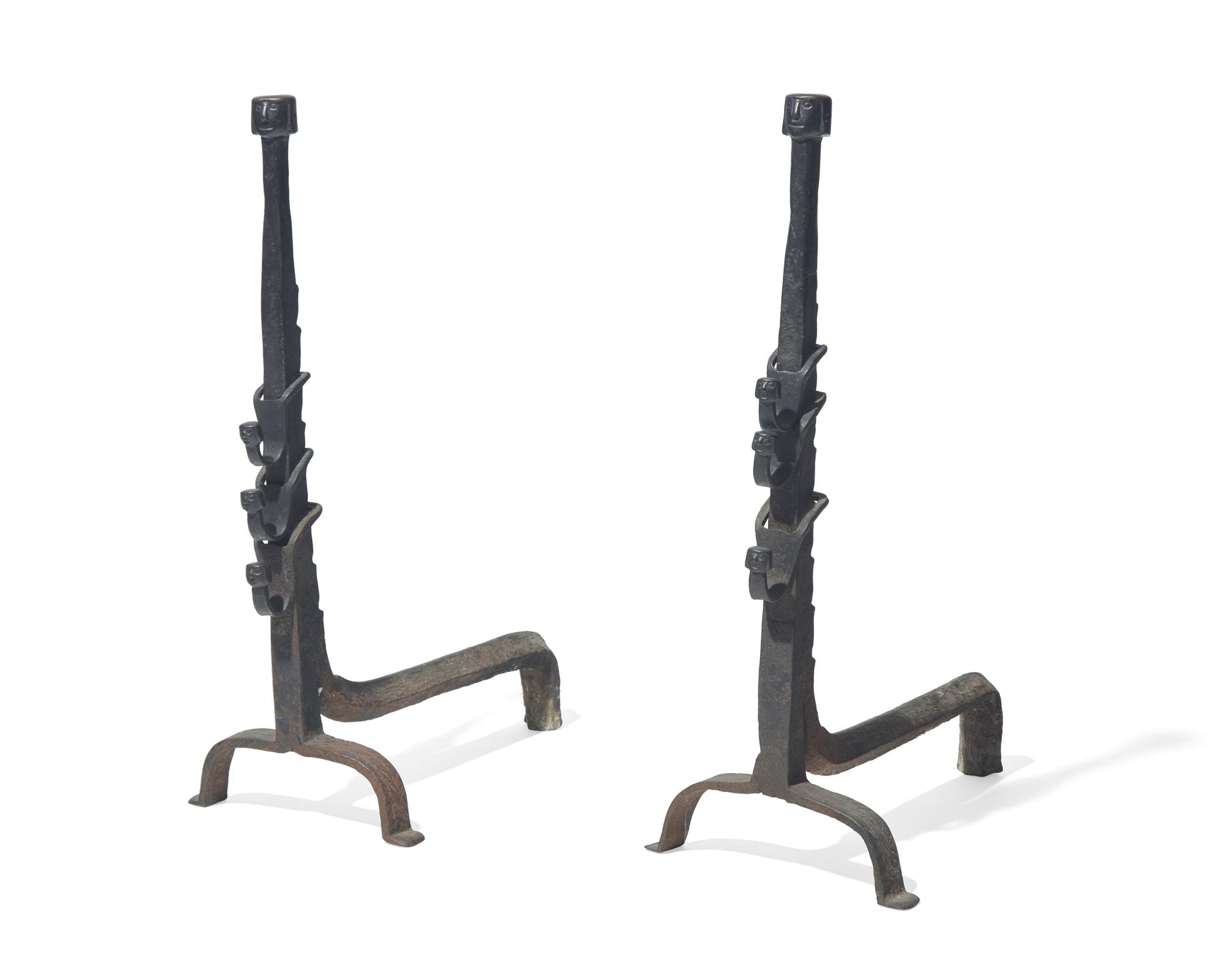 A Pair of Wrought Iron Andirons, Northern European, Probably 17th Century