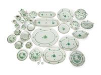 A Partial Herend Chinese Green Bouquet Porcelain Dinner Service and Serving Pieces — 20TH CENTURY