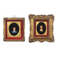 English School, 19th Century — Two Works: Wax Pictures of Children