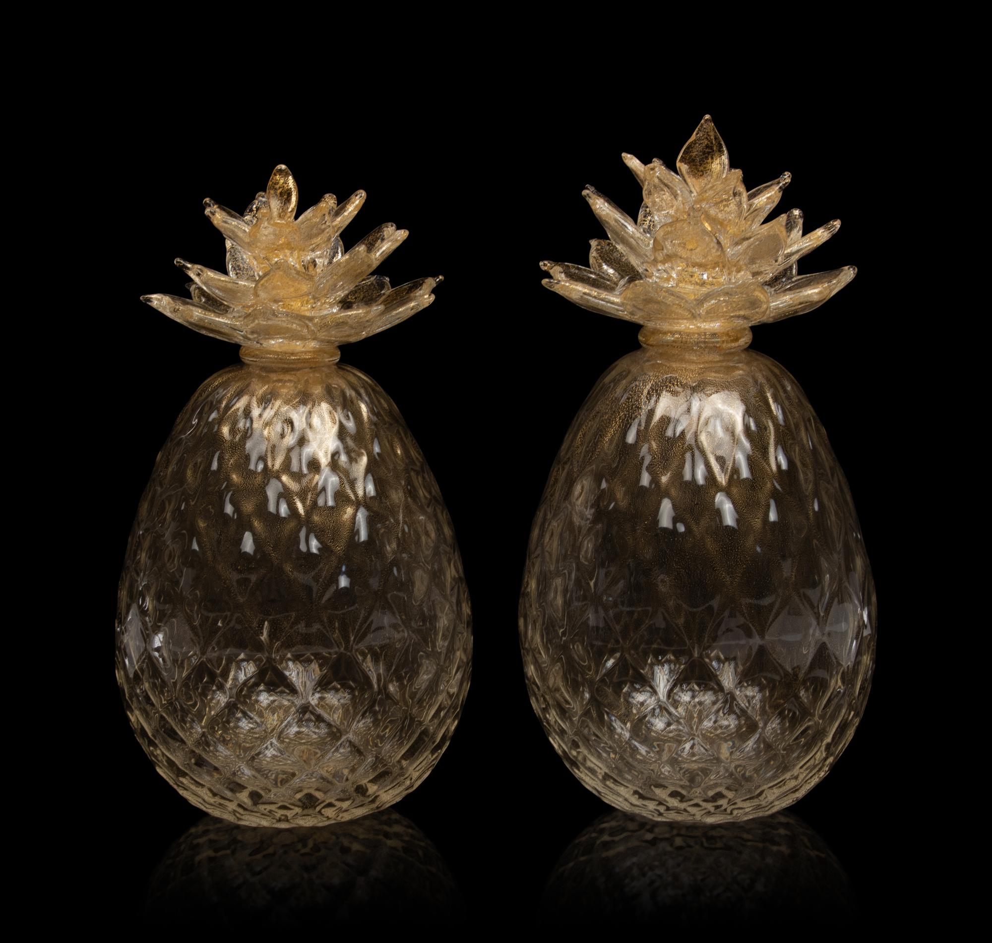 A Pair of Murano Glass Pineapple Ornaments
