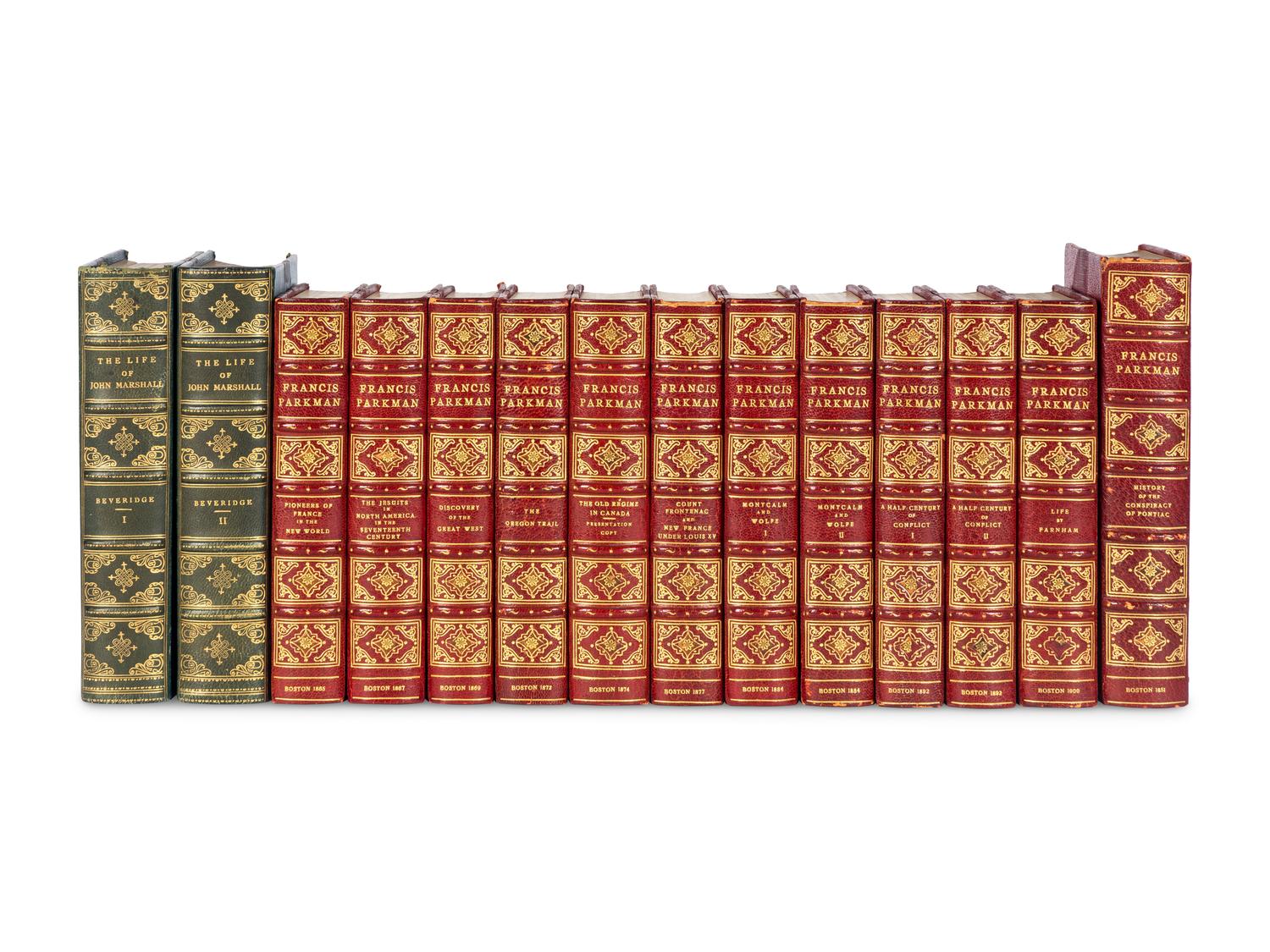 [BINDINGS]. A group of 96 volumes, most in fine half leather bindings, including works relating to American history and law.