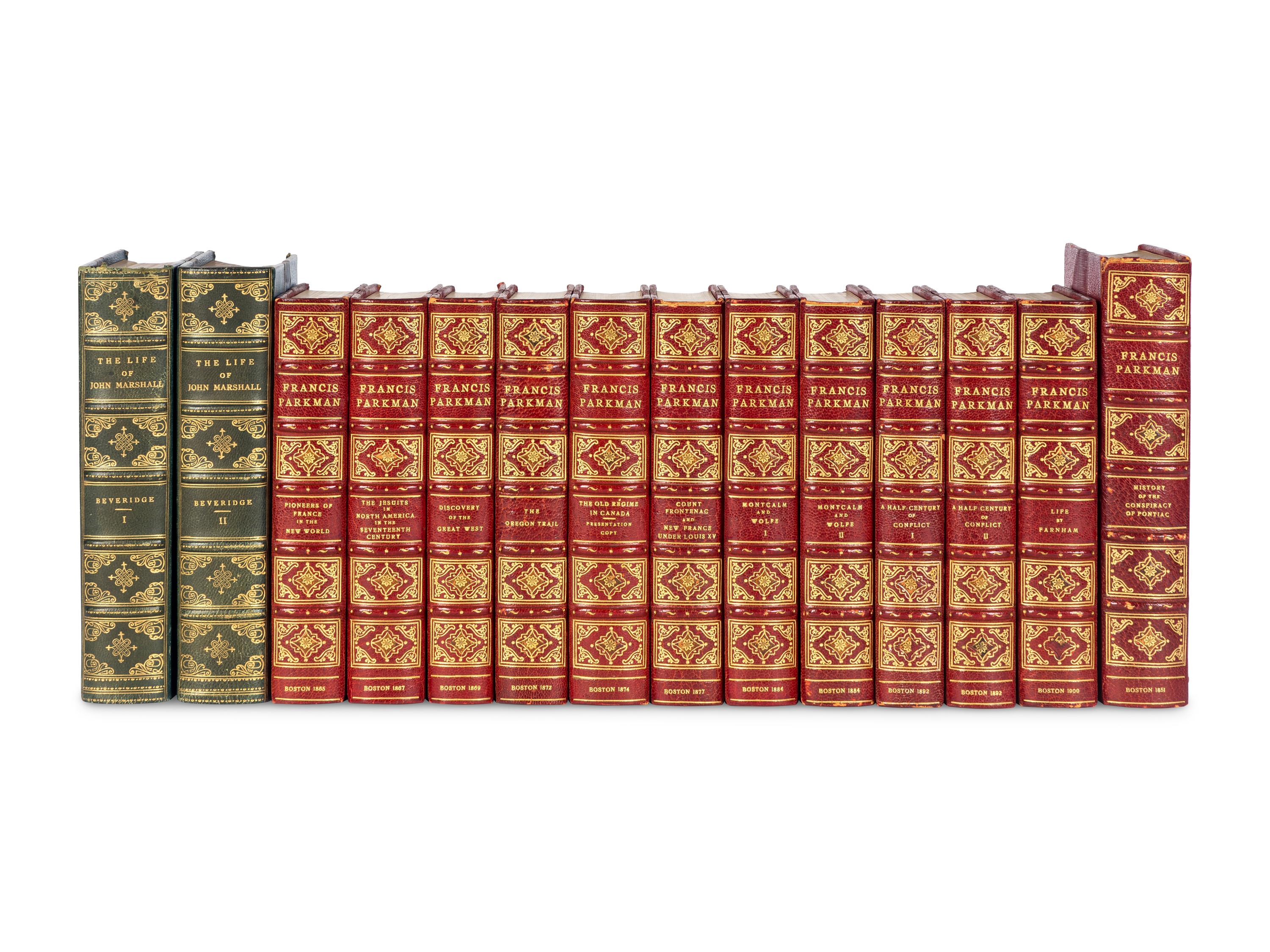 [BINDINGS]. A group of 96 volumes, most in fine half leather bindings, including works relating to American history and law.