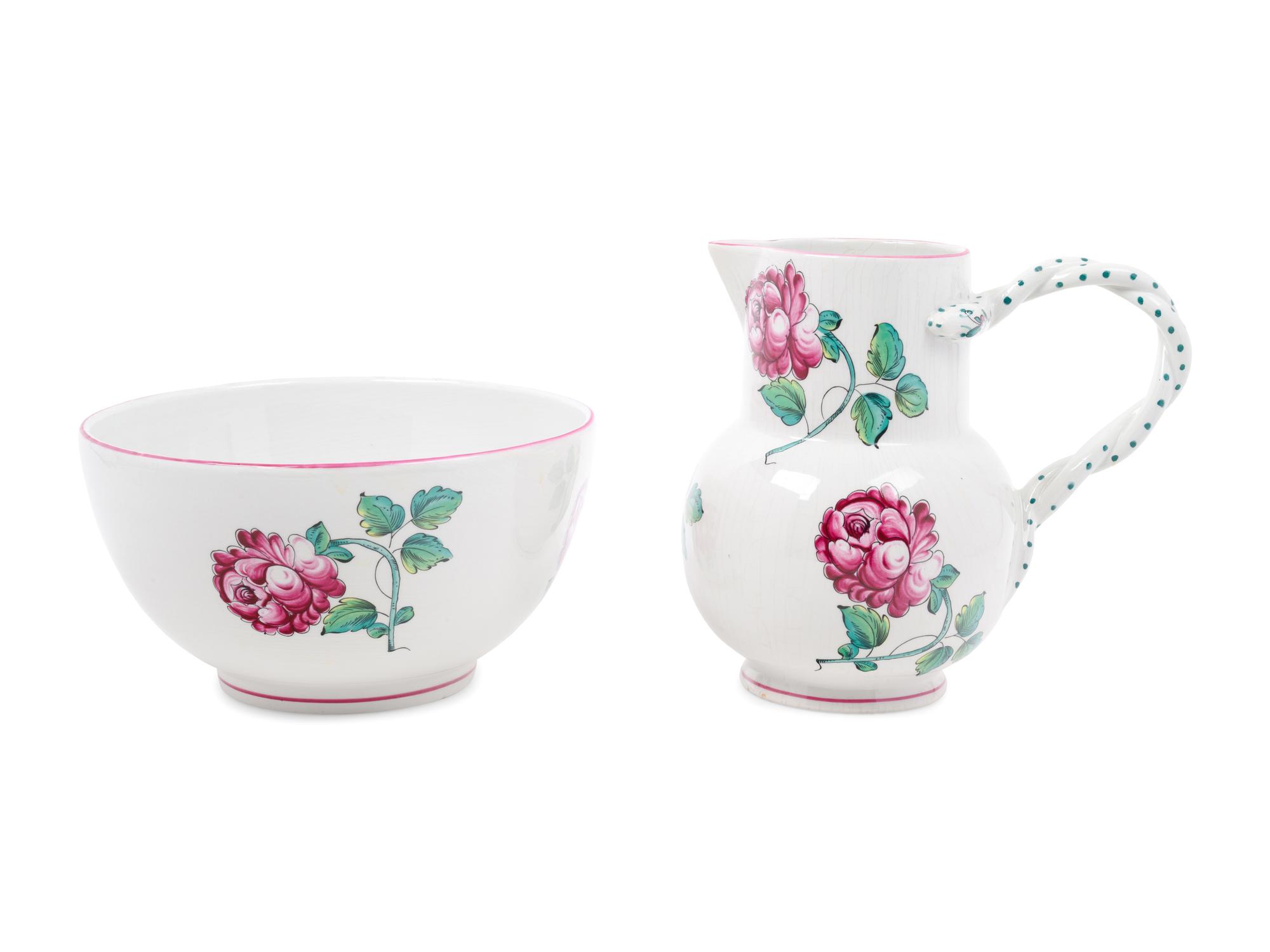 A Tiffany & Co. Strasbourg Flowers Ceramic Pitcher and Serving Bowl