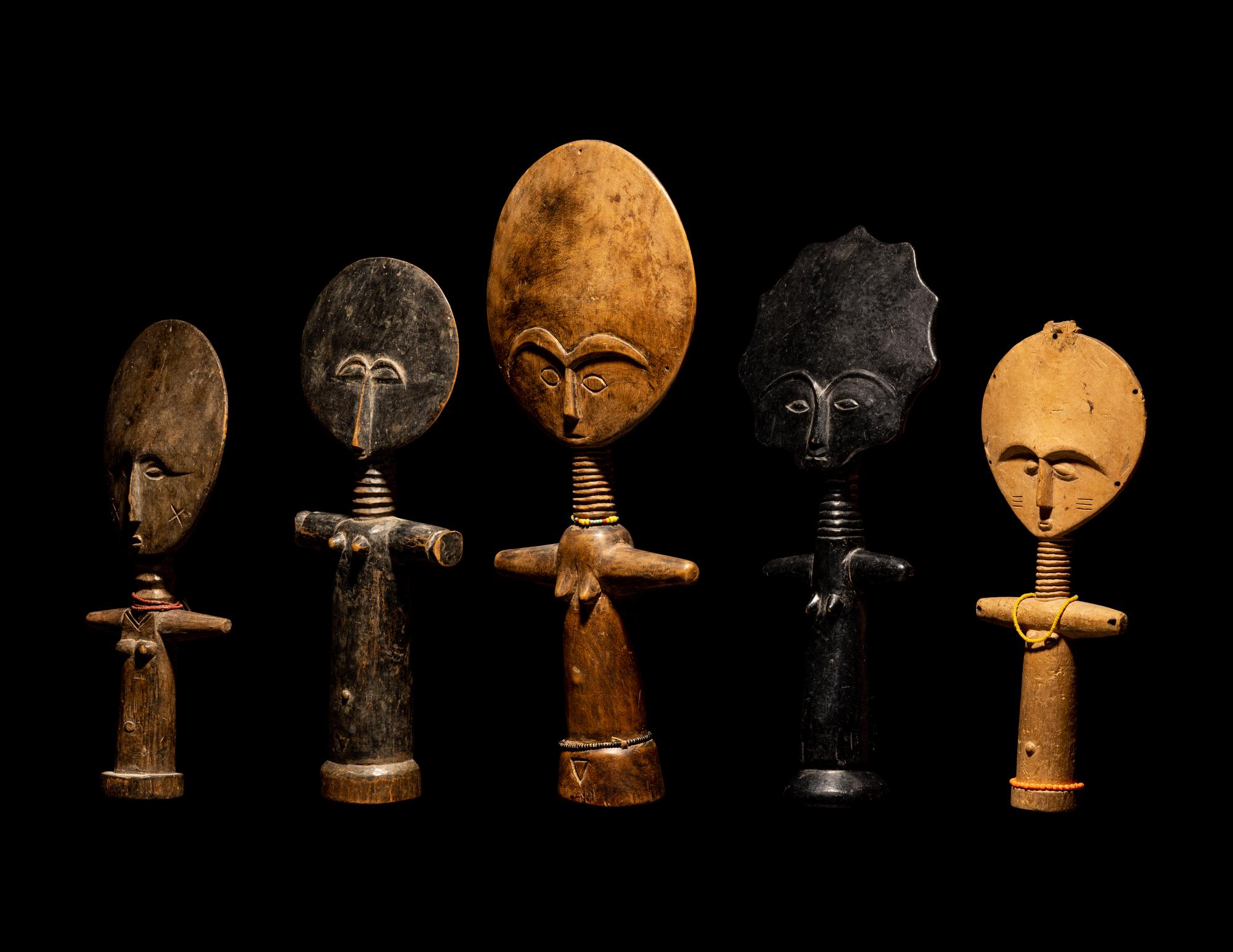 Five Ashanti Wood Fertility Idols (Akuaba)