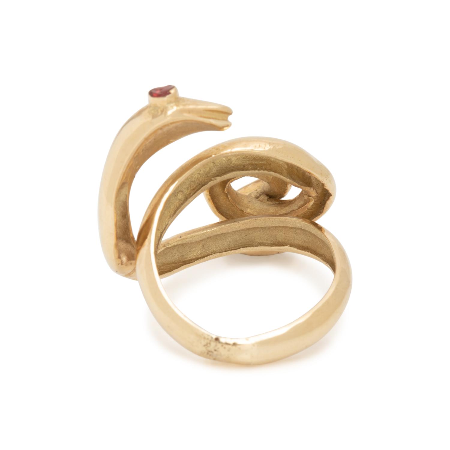 YELLOW GOLD AND RUBY SNAKE RING
