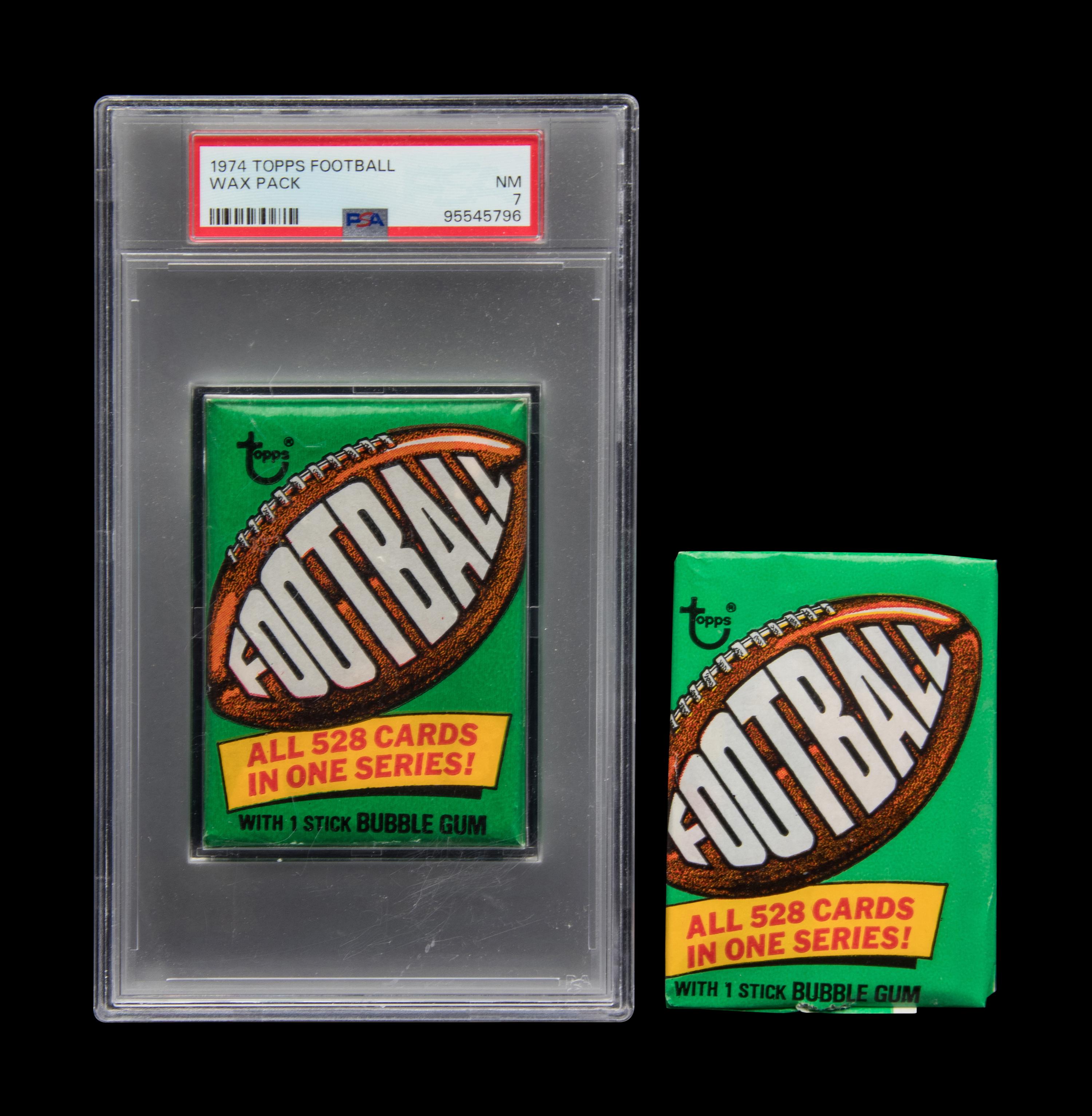 A Sealed Unopened Pack of 1974 Topps Football Cards (PSA 7 NM) and an Ungraded 2 Card Fun Pack