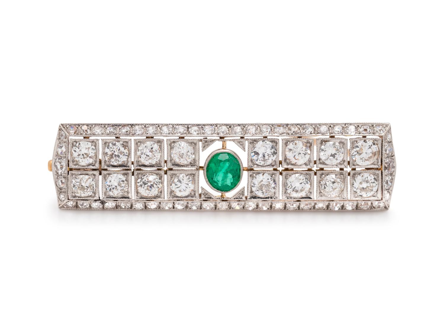 EDWARDIAN, EMERALD AND DIAMOND BROOCH