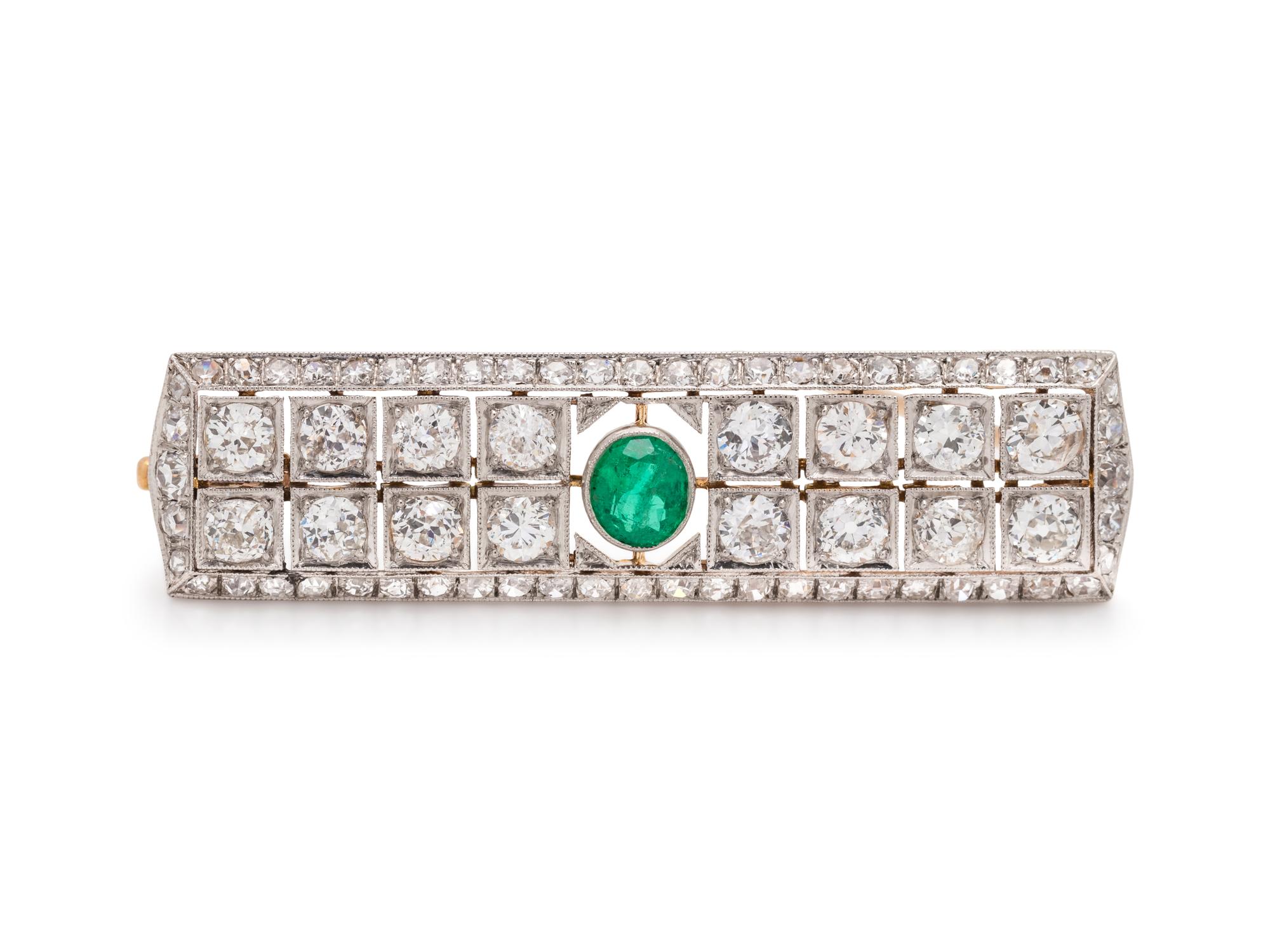 EDWARDIAN, EMERALD AND DIAMOND BROOCH