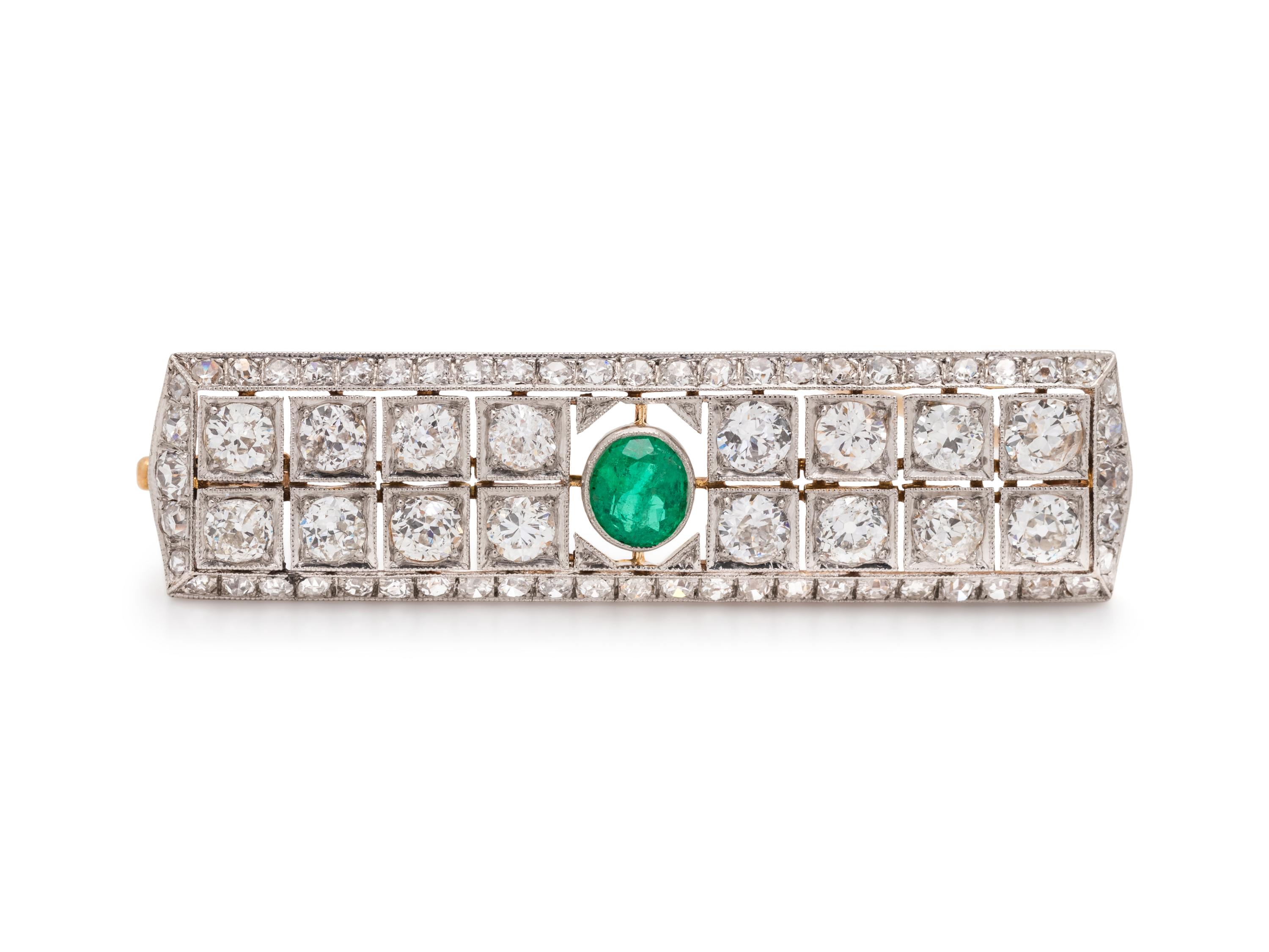 EDWARDIAN, EMERALD AND DIAMOND BROOCH