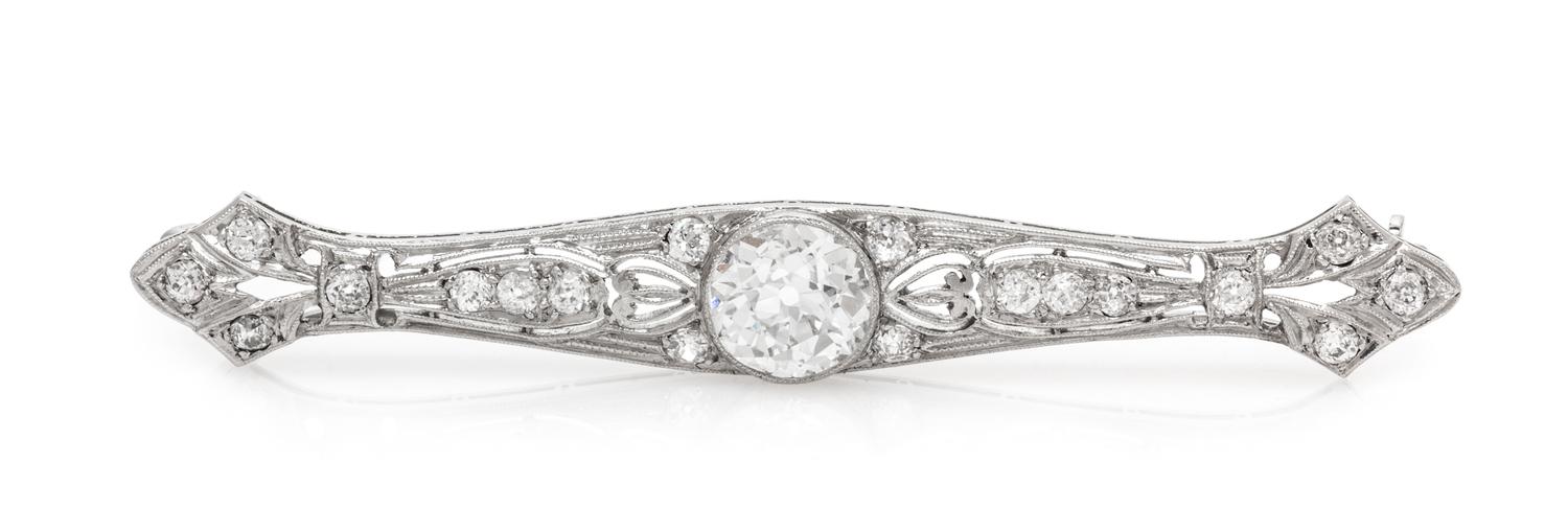 An Art Deco Platinum and Diamond Bar Brooch, 4.20 dwts.